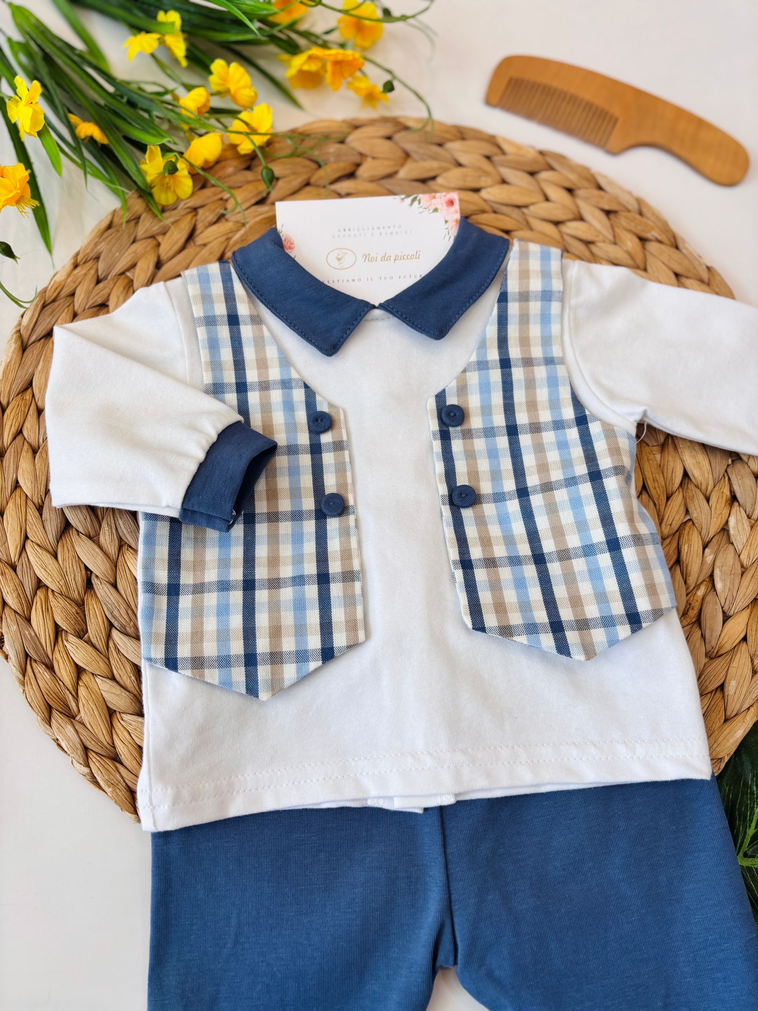 COMPLETO 2 PZ IN COTONE A QUADRONI COBALTO - Noi da piccoli