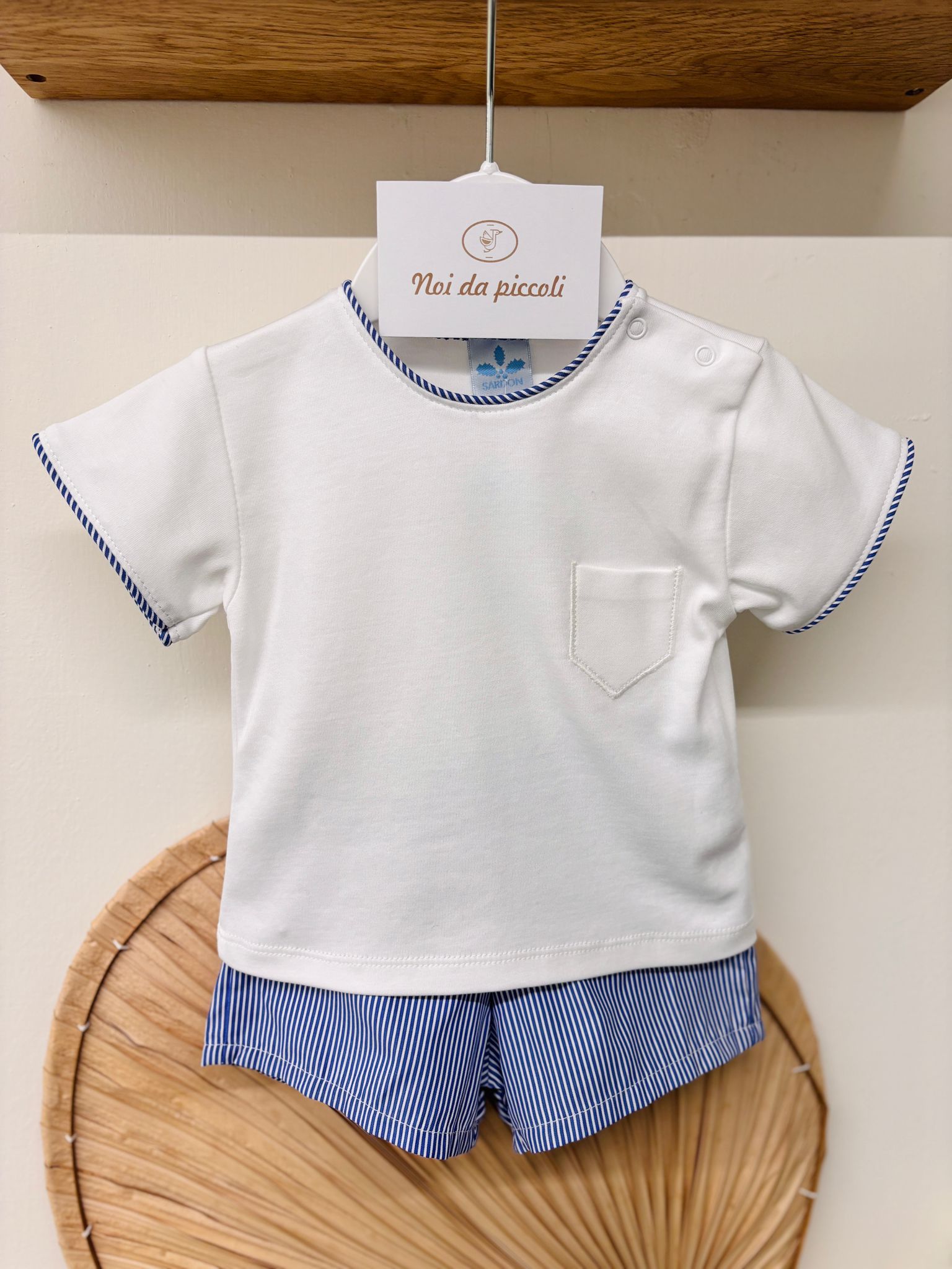 COMPLETO 2 PZ IN COTONE A RIGHE BIANCO BLU - Noi da piccoli