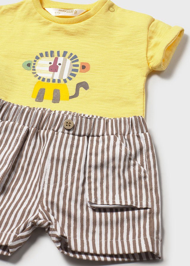 COMPLETO 2 PZ IN COTONE A RIGHE E DISEGNINI MOSTAZA - Noi da piccoli