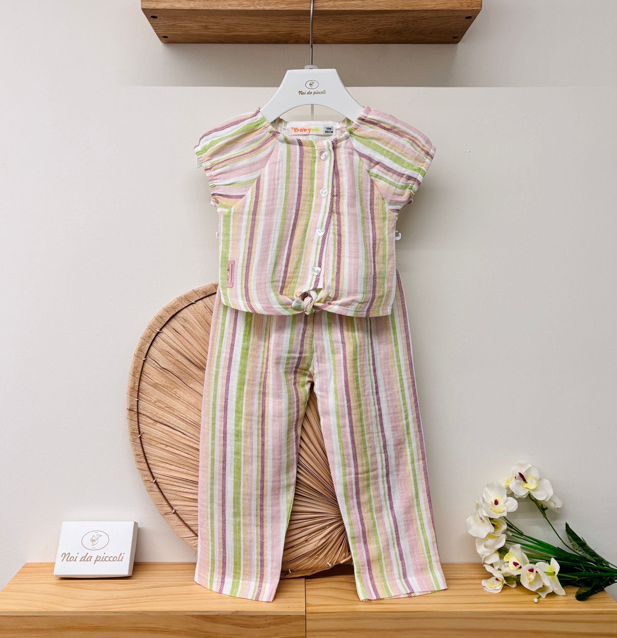 COMPLETO 2 PZ IN COTONE A RIGHE ROSA - Noi da piccoli