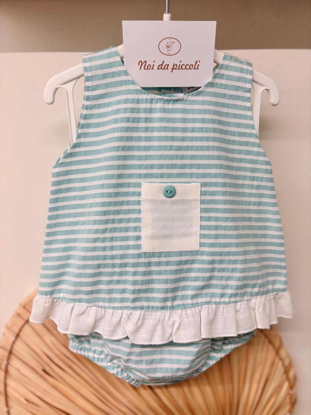 COMPLETO 2 PZ IN COTONE A RIGHE VERDE ACQUA - Noi da piccoli