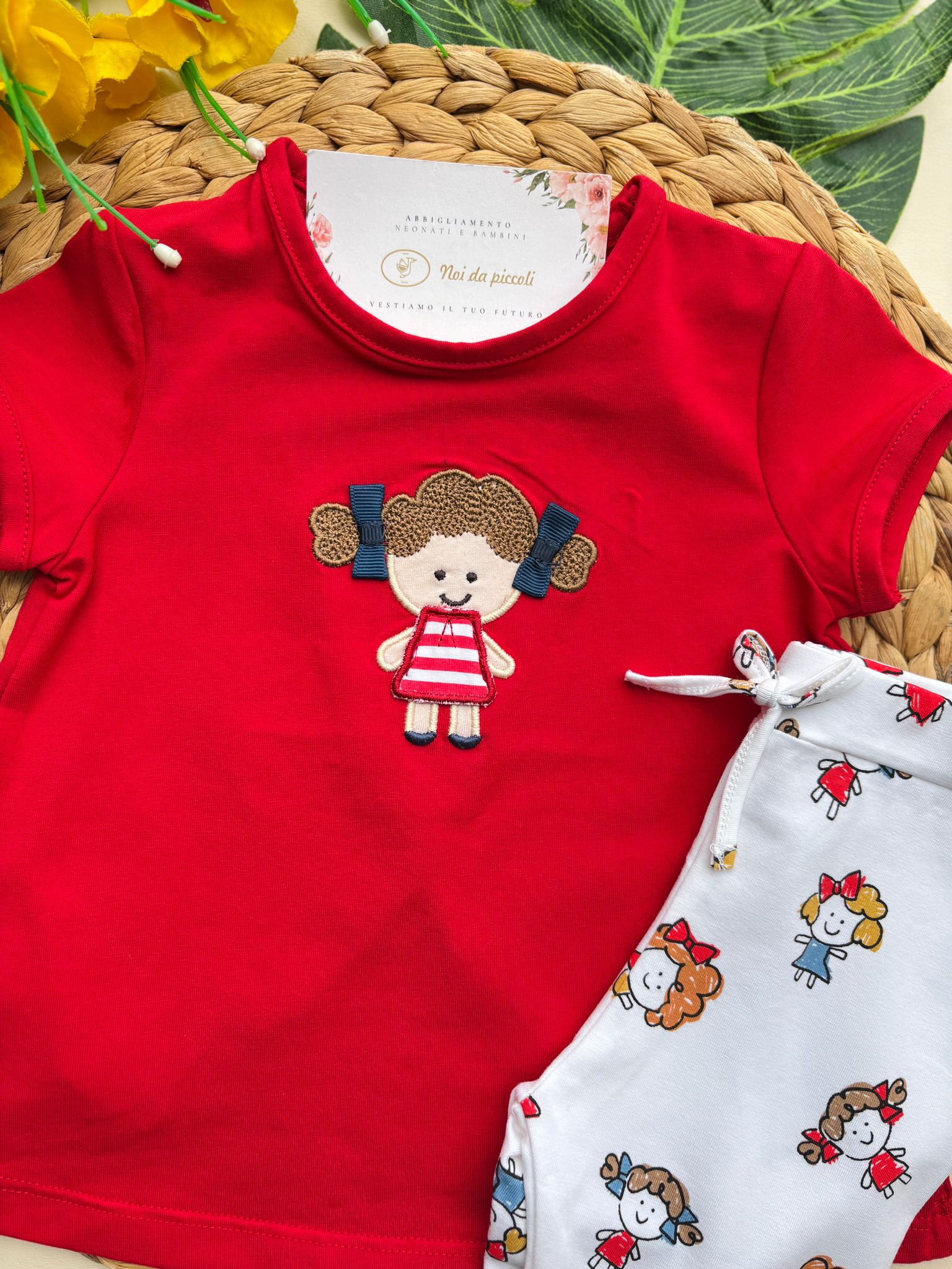 COMPLETO 2 PZ IN COTONE BAMBOLINA BIANCO ROSSO - Noi da piccoli