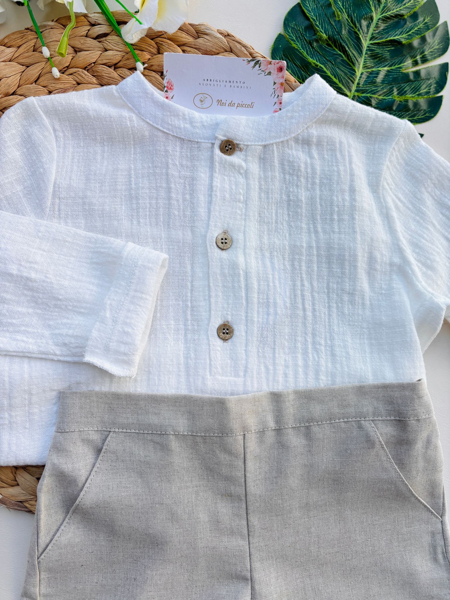 COMPLETO 2 PZ IN COTONE BIANCO BEIGE - Noi da piccoli