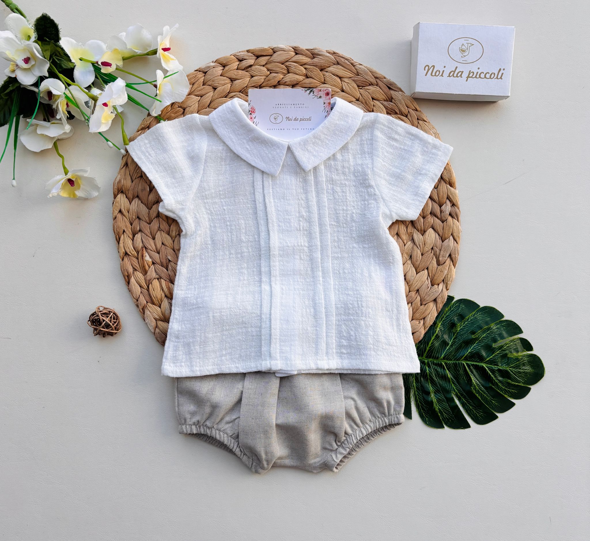 COMPLETO 2 PZ IN COTONE BIANCO BEIGE - Noi da piccoli