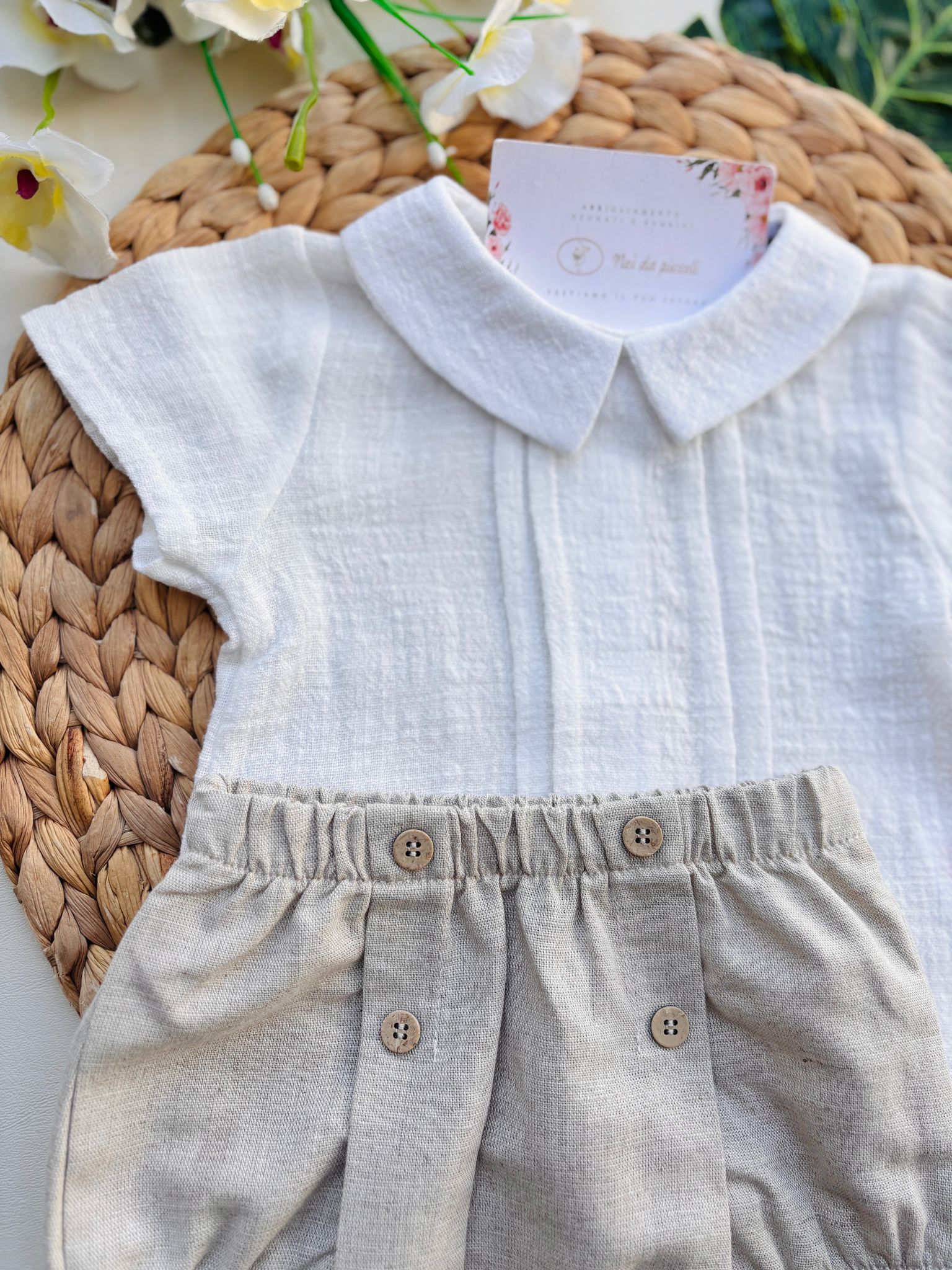 COMPLETO 2 PZ IN COTONE BIANCO BEIGE - Noi da piccoli