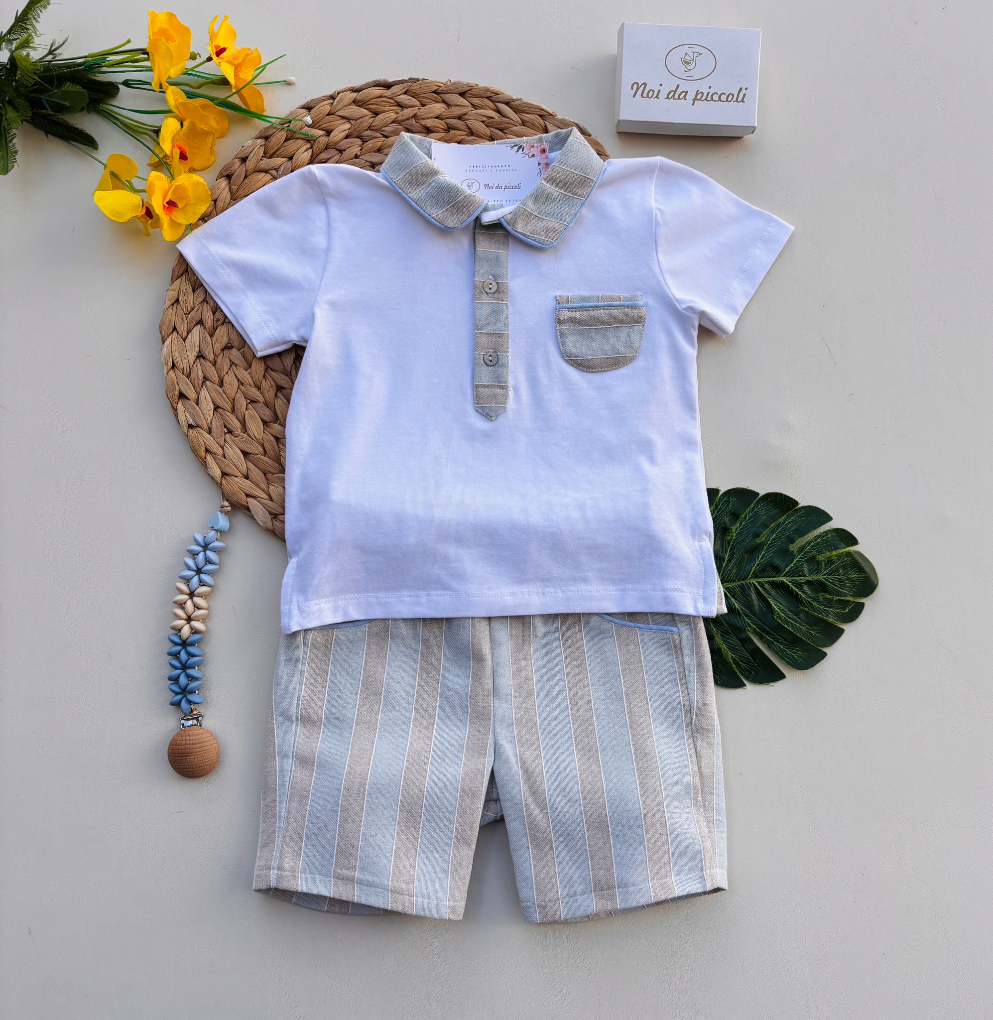 COMPLETO 2 PZ IN COTONE BIANCO BEIGE - Noi da piccoli