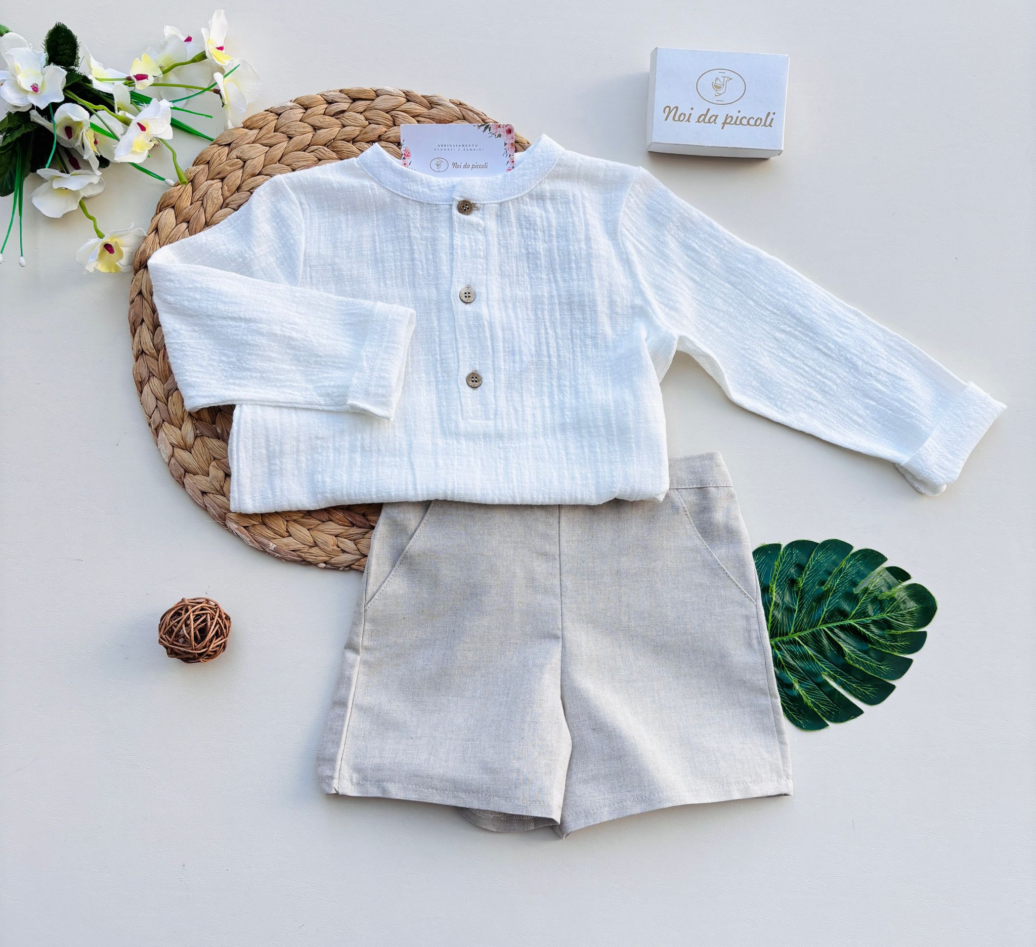 COMPLETO 2 PZ IN COTONE BIANCO BEIGE - Noi da piccoli