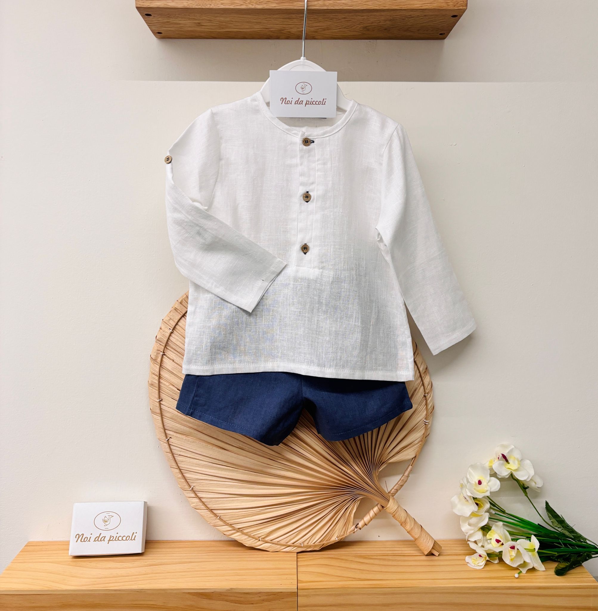 COMPLETO 2 PZ IN COTONE BIANCO BLU - Noi da piccoli