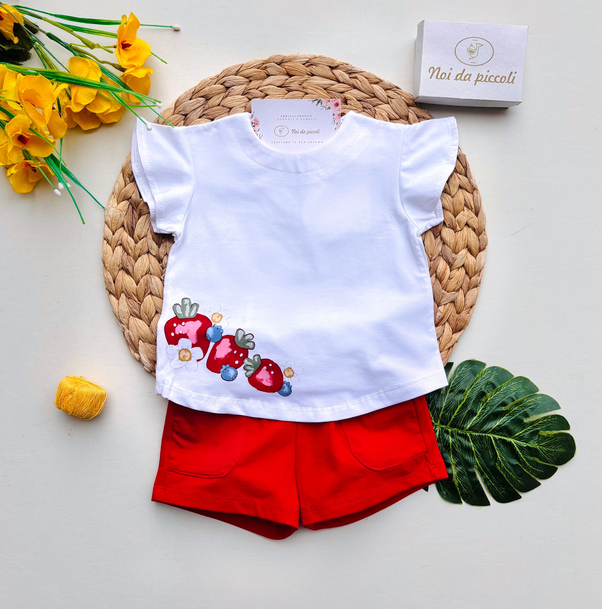 COMPLETO 2 PZ IN COTONE BIANCO ROSSO - Noi da piccoli