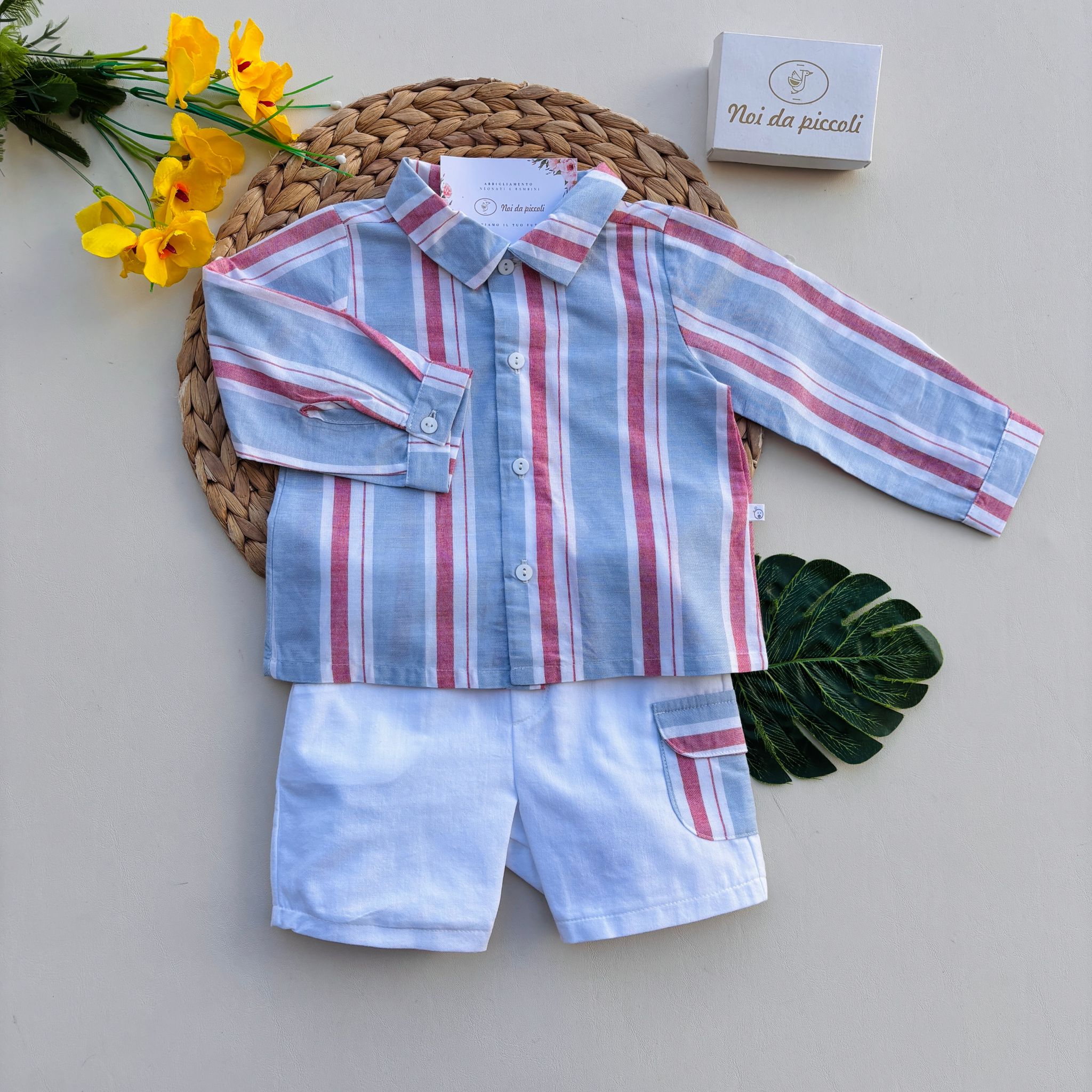 COMPLETO 2 PZ IN COTONE BIANCO ROSSO - Noi da piccoli