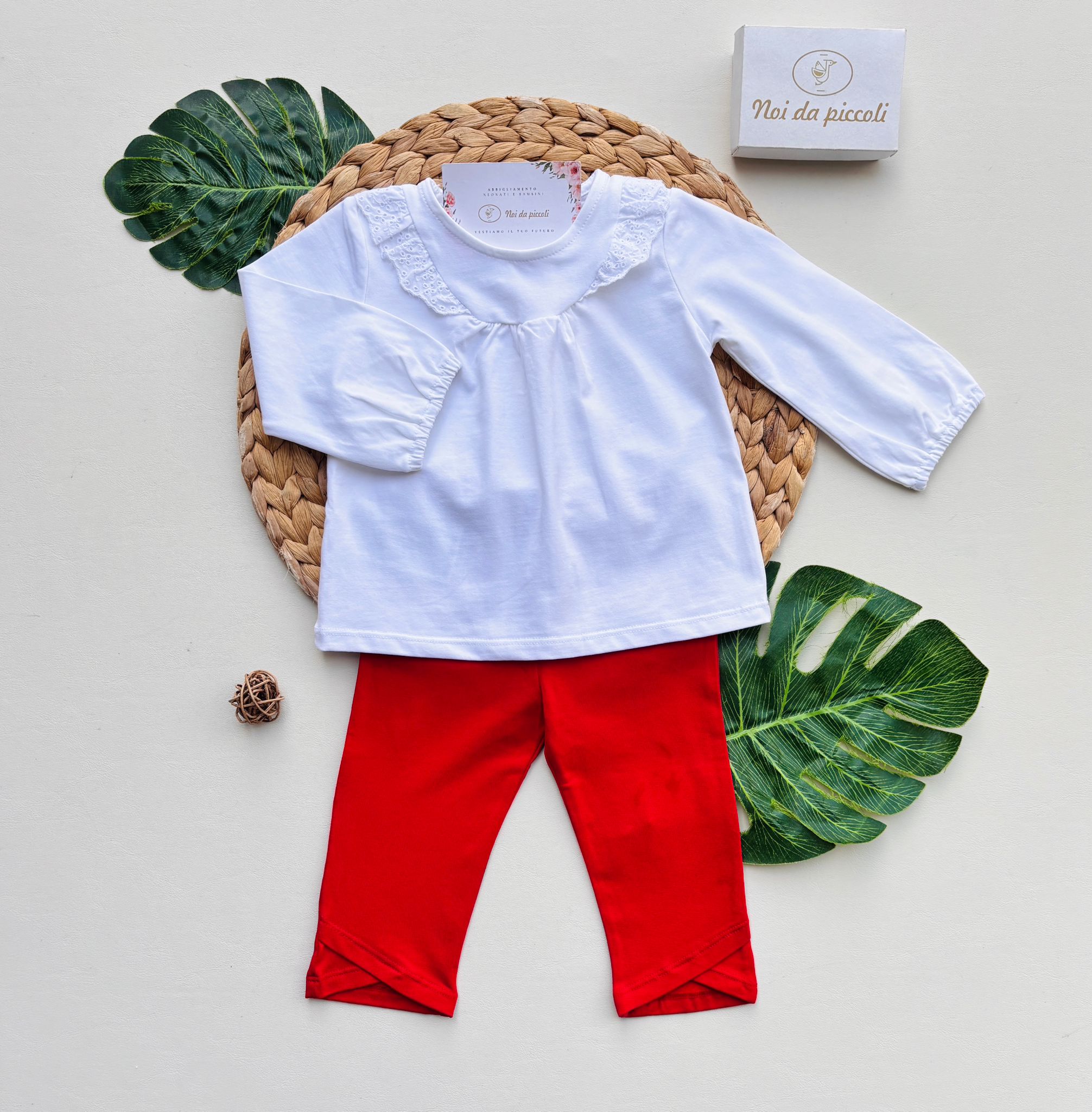 COMPLETO 2 PZ IN COTONE BIANCO ROSSO - Noi da piccoli