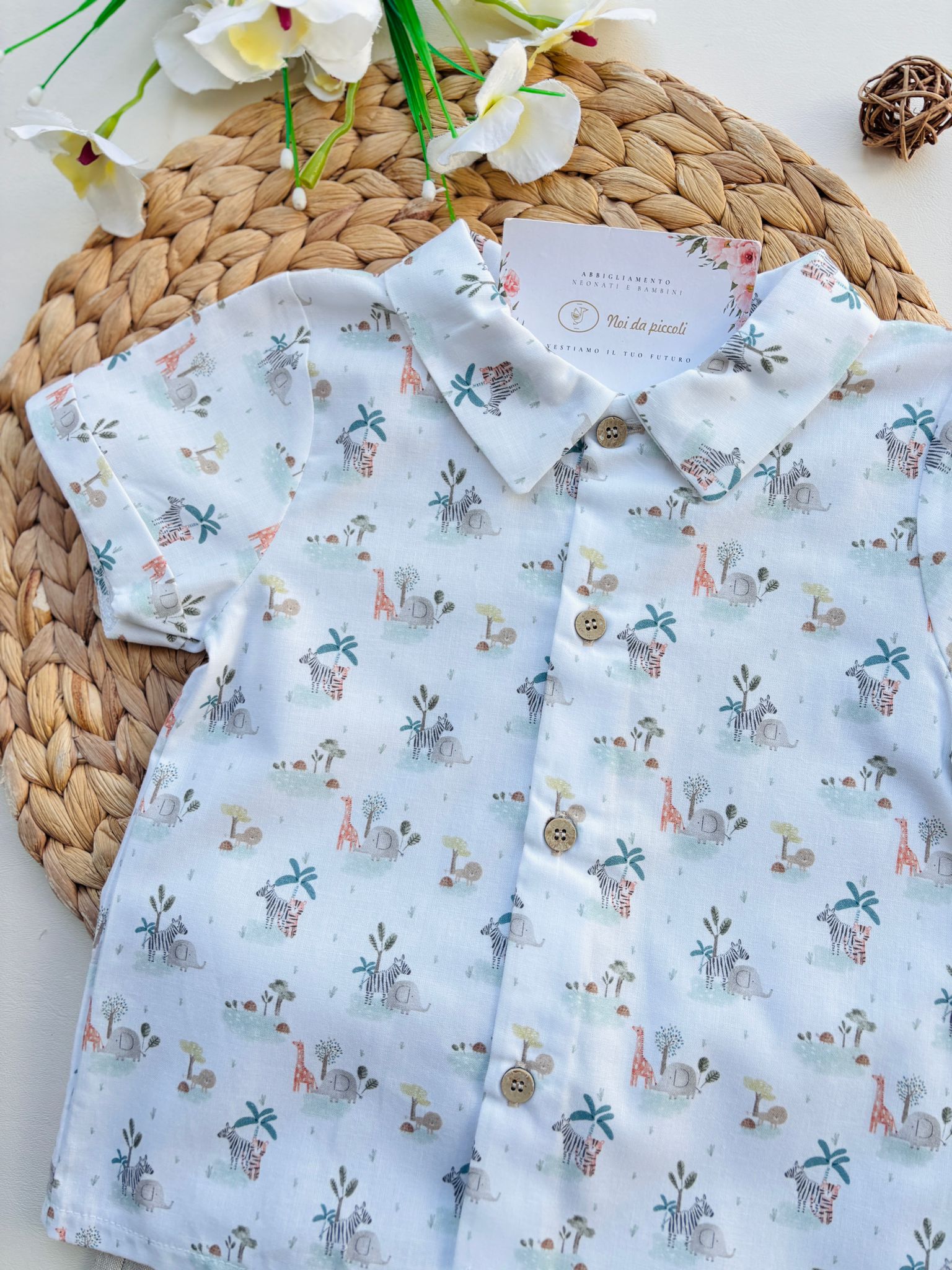 COMPLETO 2 PZ IN COTONE CON ANIMALI SAVANA BIANCO BEIGE - Noi da piccoli