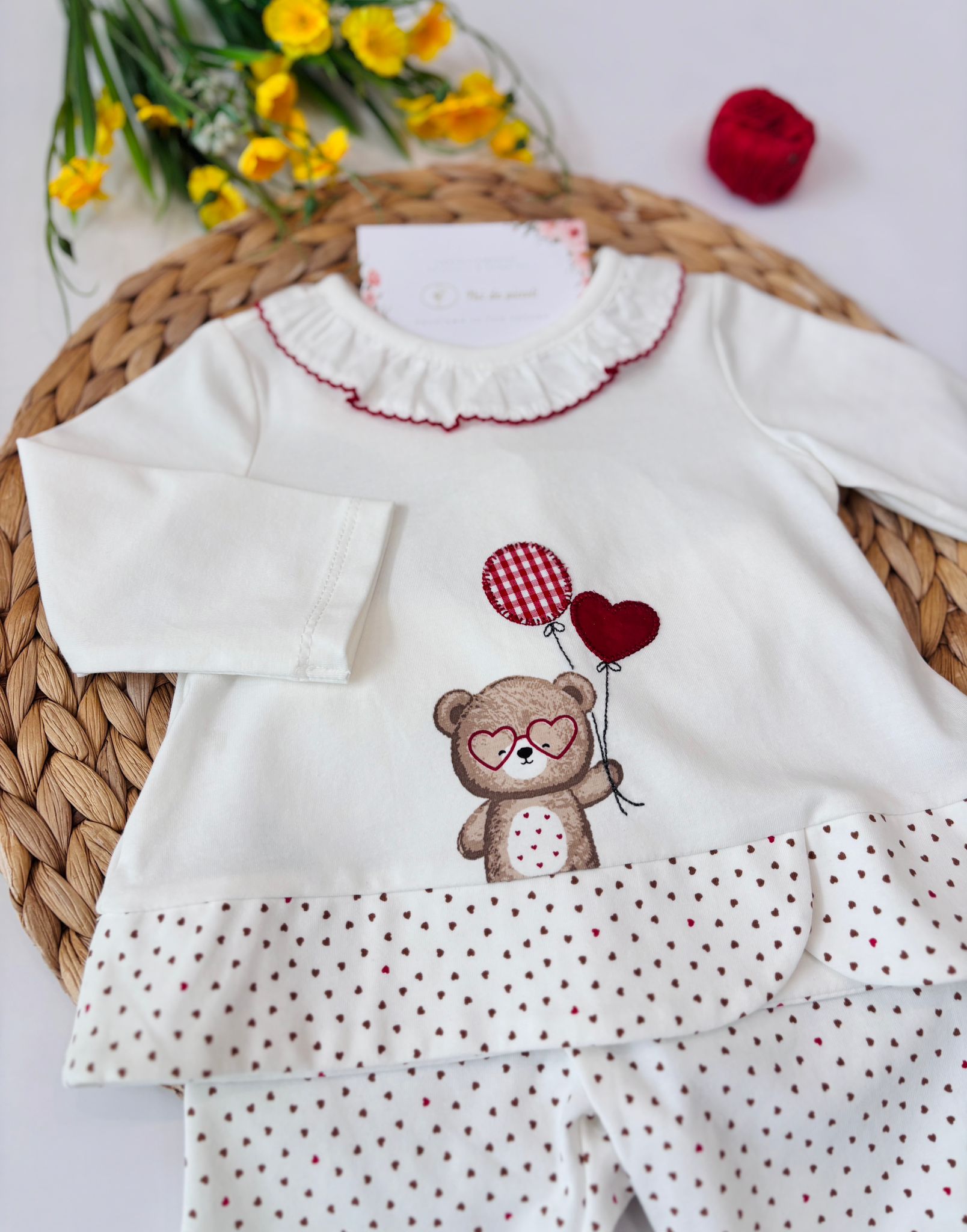 COMPLETO 2 PZ IN COTONE CON CUORICINI BIANCO - Noi da piccoli