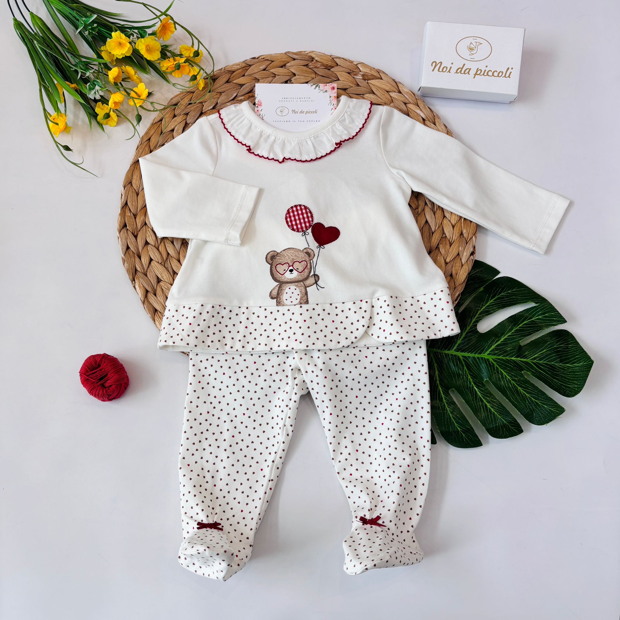 COMPLETO 2 PZ IN COTONE CON CUORICINI BIANCO - Noi da piccoli