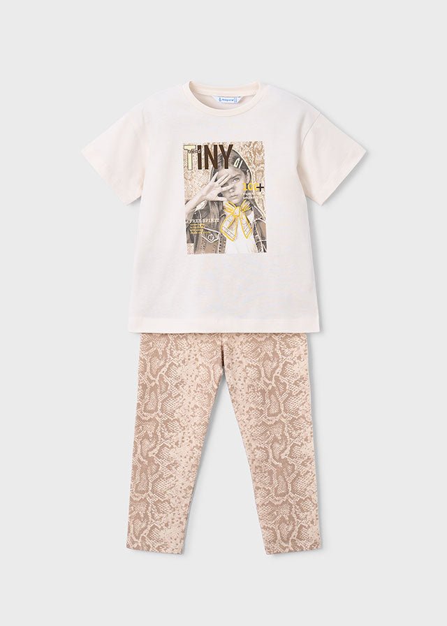 COMPLETO 2 PZ IN COTONE CON DISEGNINI BIANCO BEIGE - Noi da piccoli