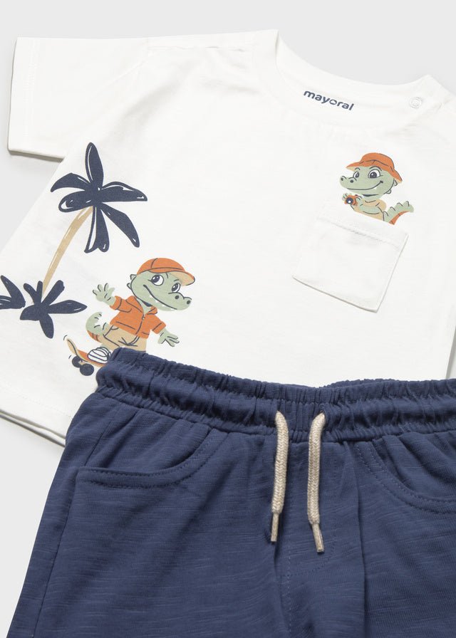 COMPLETO 2 PZ IN COTONE CON DISEGNINI BIANCO BLU - Noi da piccoli