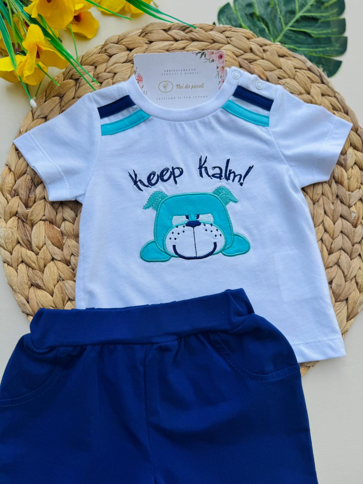 COMPLETO 2 PZ IN COTONE CON DISEGNINI BIANCO BLU - Noi da piccoli