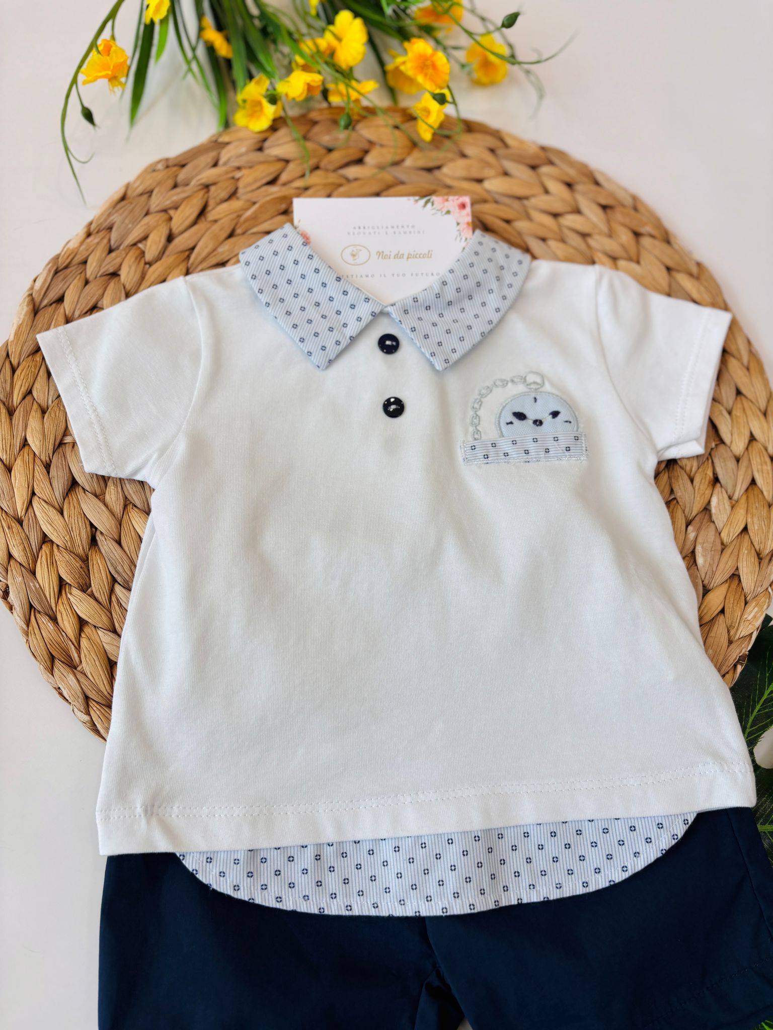 COMPLETO 2 PZ IN COTONE CON DISEGNINI BIANCO BLU - Noi da piccoli