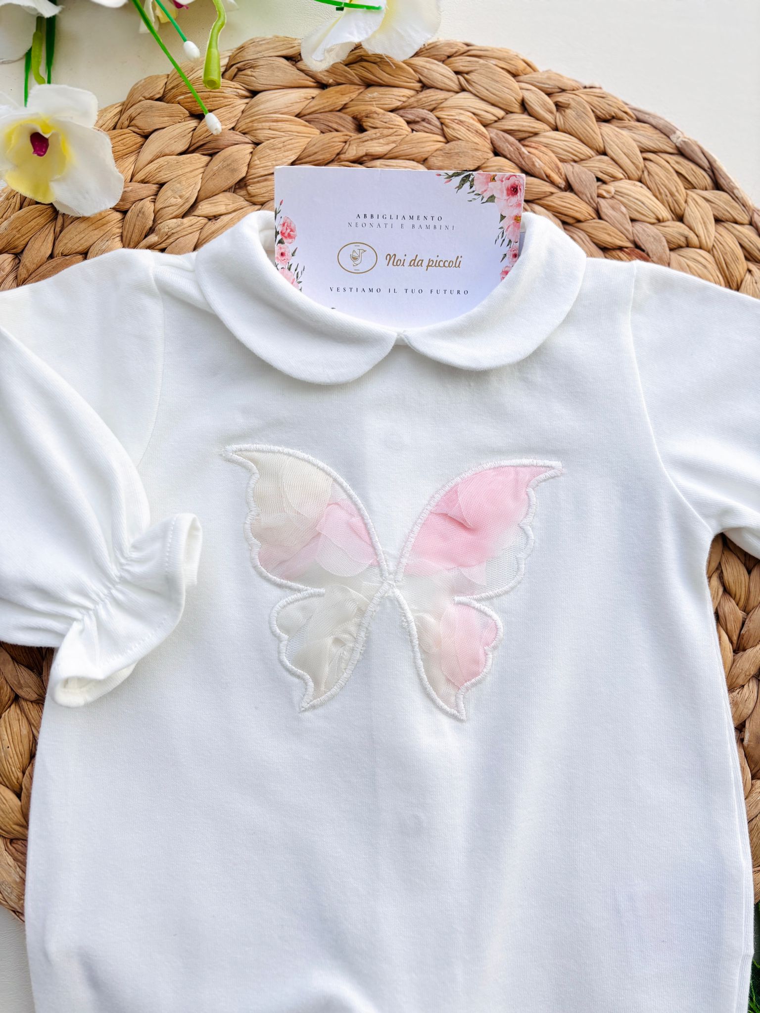 COMPLETO 2 PZ IN COTONE CON FARFALLA BIANCO - Noi da piccoli