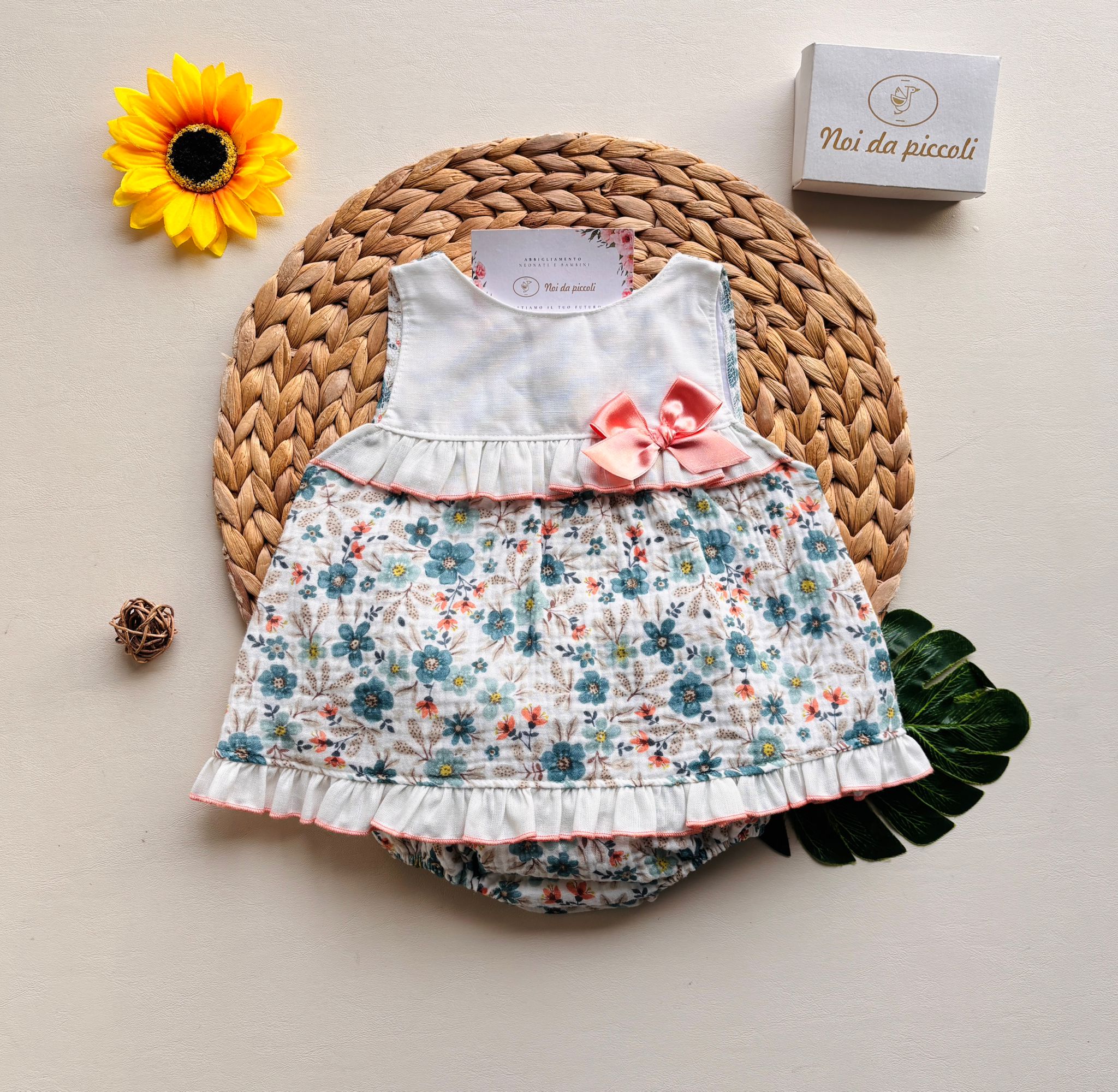 COMPLETO 2 PZ IN COTONE CON FIOCCHETTINO SALMONE - Noi da piccoli