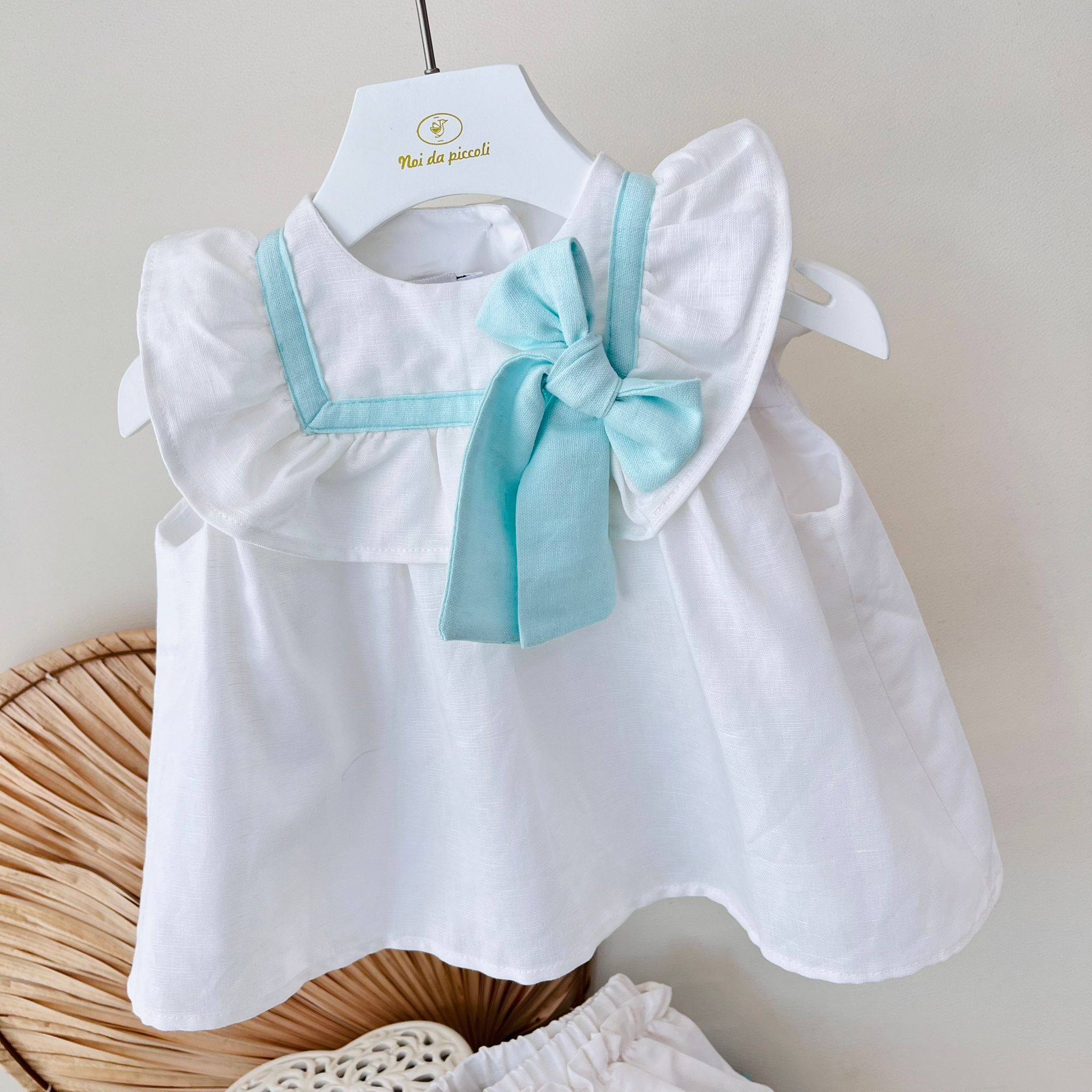 COMPLETO 2 PZ IN COTONE CON FIOCCHETTO BIANCO VERDE - Noi da piccoli