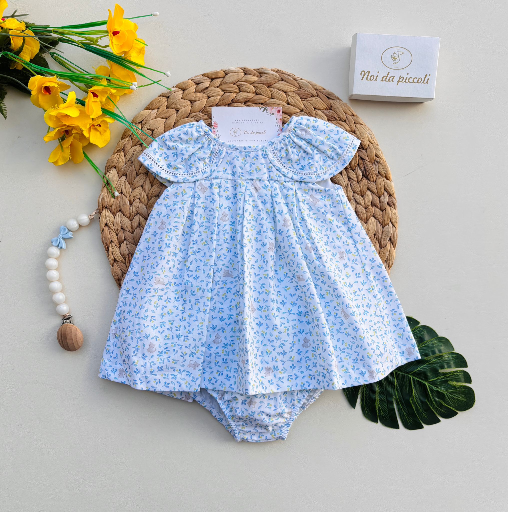 COMPLETO 2 PZ IN COTONE CON FOGLIOLINE E GATTINI LAGOON - Noi da piccoli