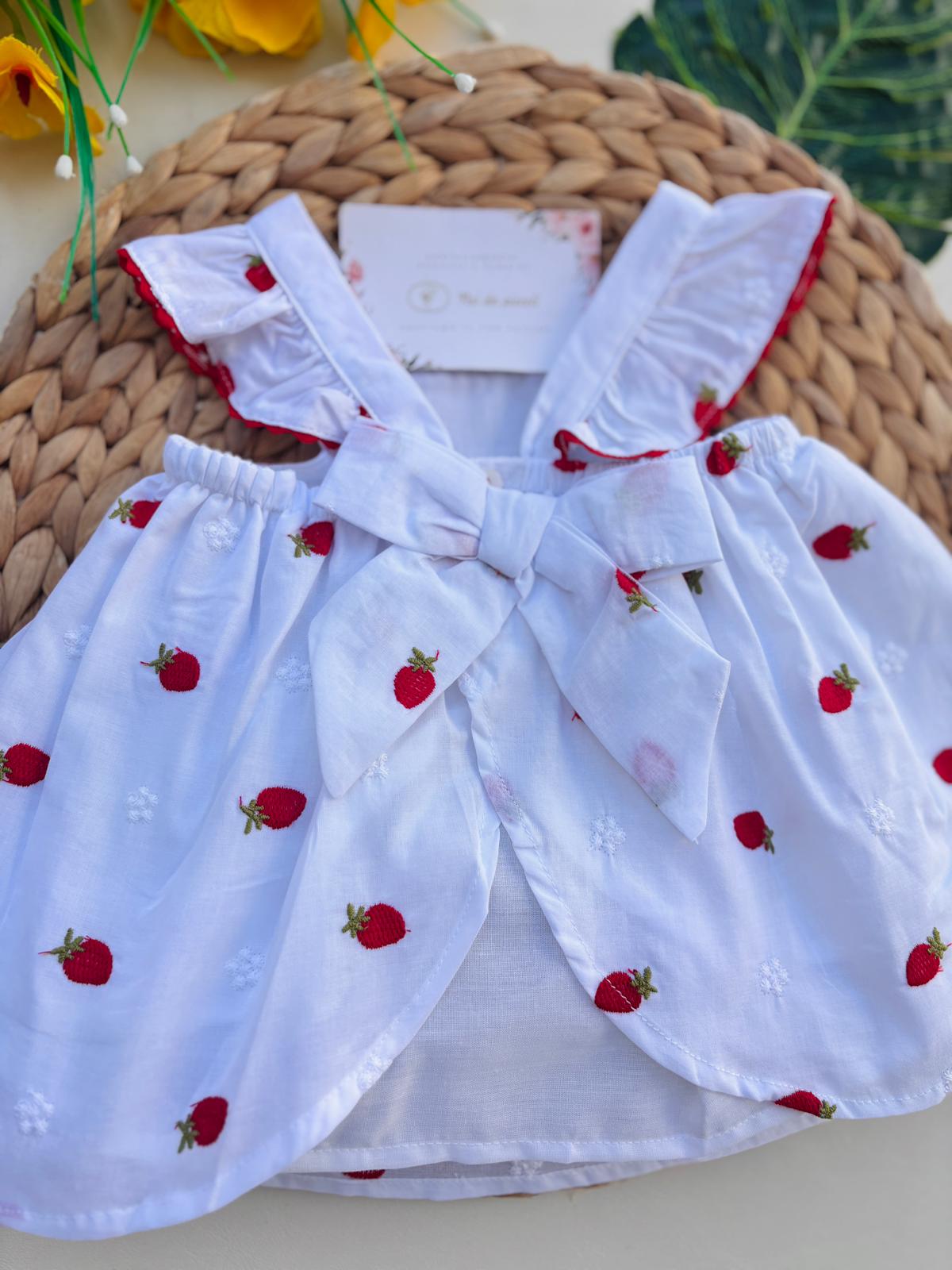 COMPLETO 2 PZ IN COTONE CON FRAGOLINE BIANCO ROSSO - Noi da piccoli