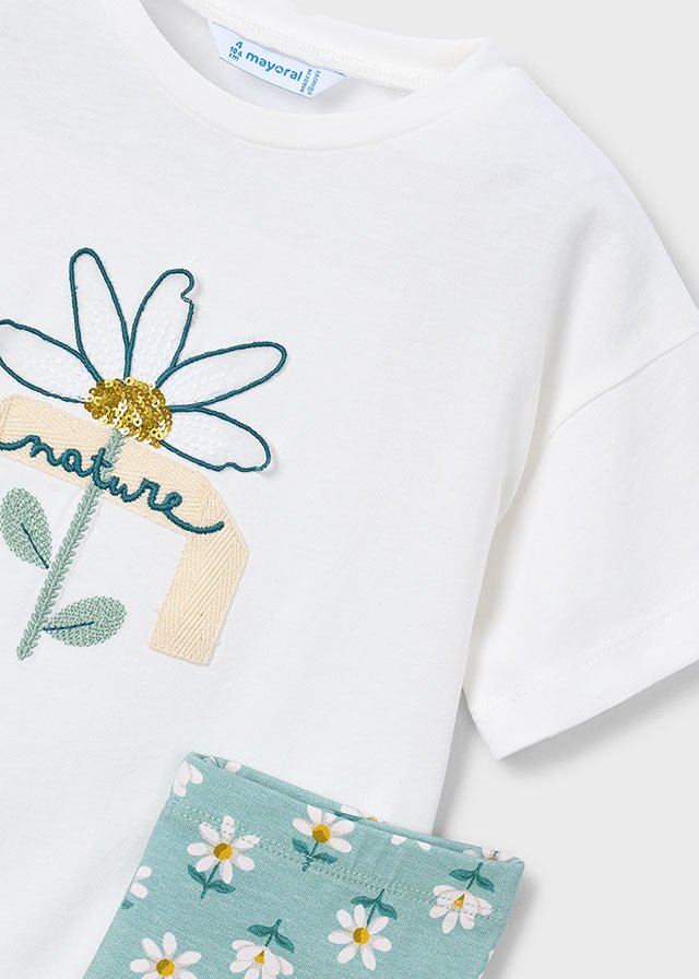 COMPLETO 2 PZ IN COTONE CON MARGHERITE BIANCO VERDE - Noi da piccoli