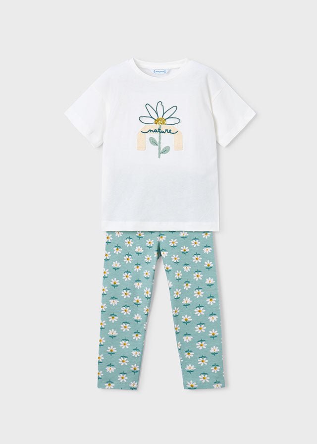 COMPLETO 2 PZ IN COTONE CON MARGHERITE BIANCO VERDE - Noi da piccoli