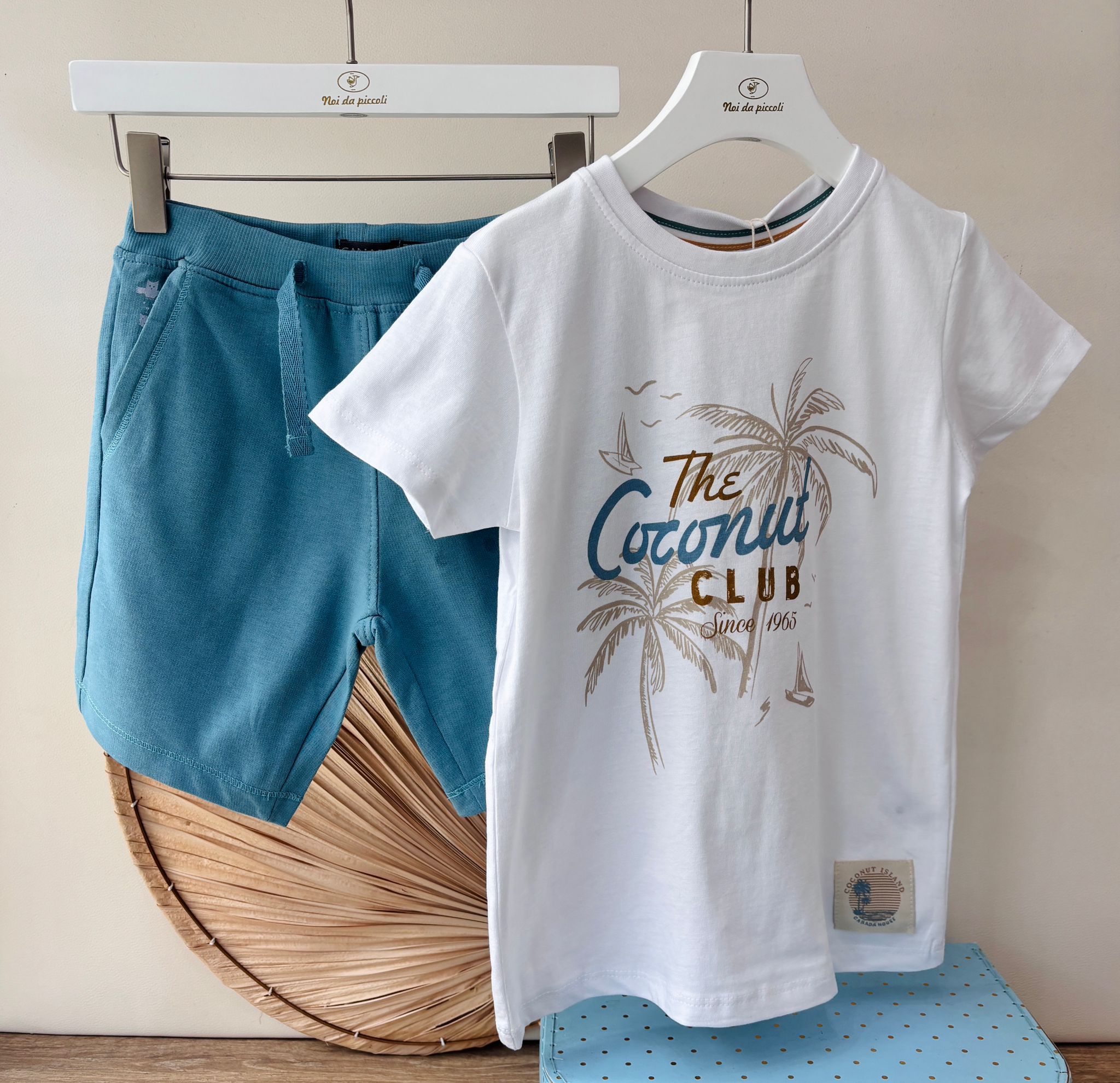 COMPLETO 2 PZ IN COTONE CON PALME BIANCO VERDE - Noi da piccoli