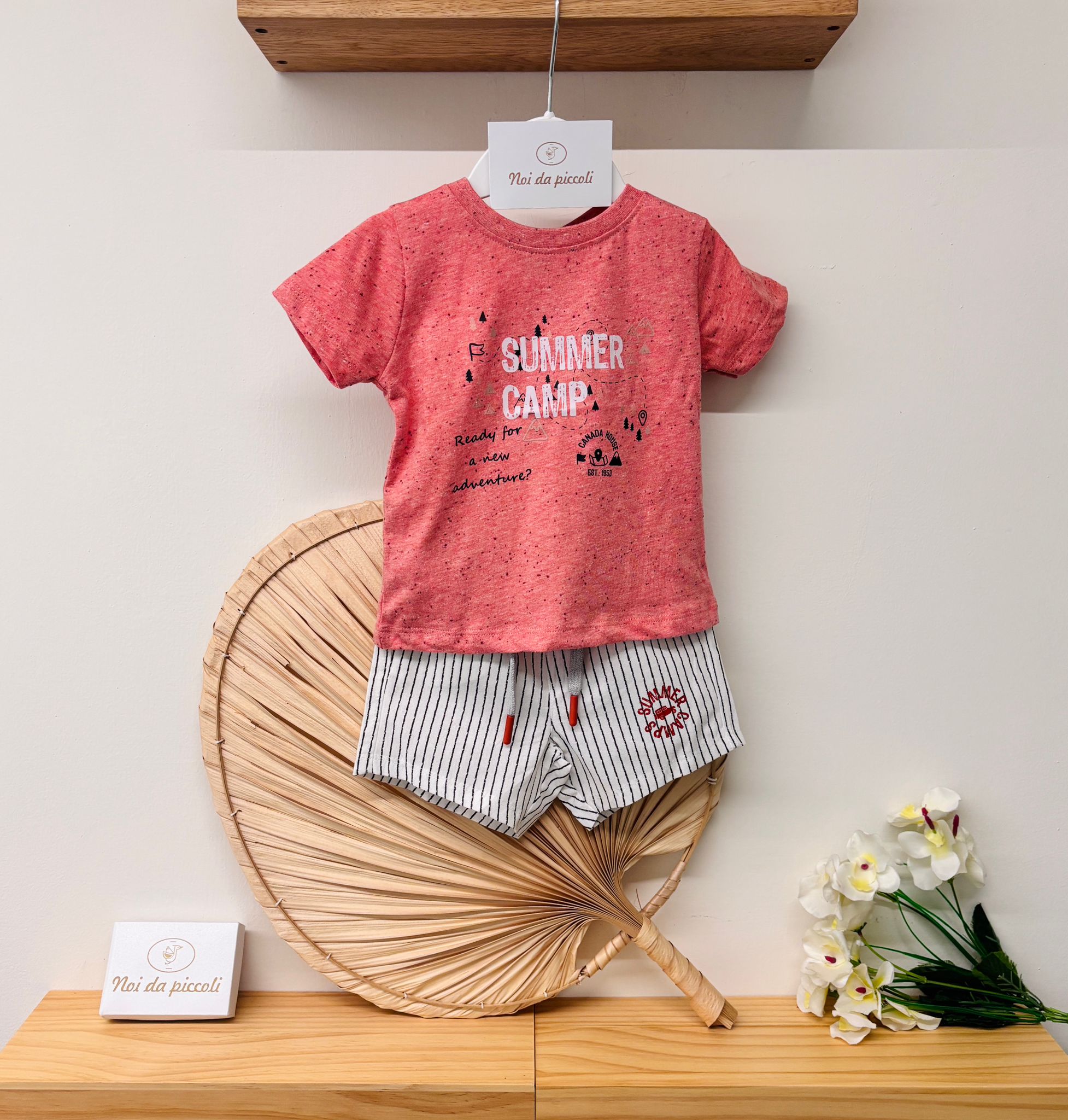 COMPLETO 2 PZ IN COTONE CON PANTALONCINO A RIGHE PESCA - Noi da piccoli