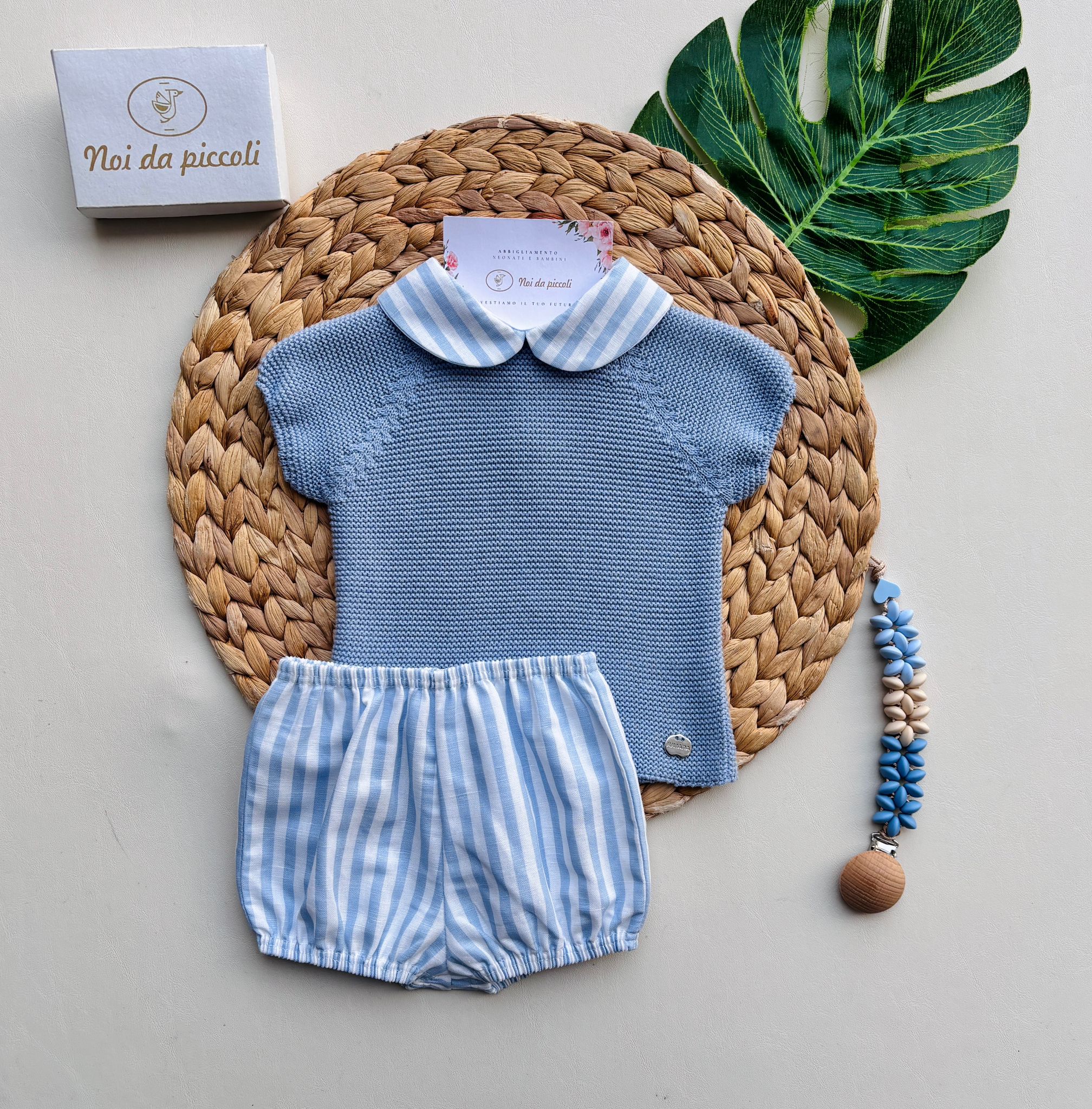 COMPLETO 2 PZ IN COTONE E ACRILICO A RIGHE Bianco Cielo - Noi da piccoli