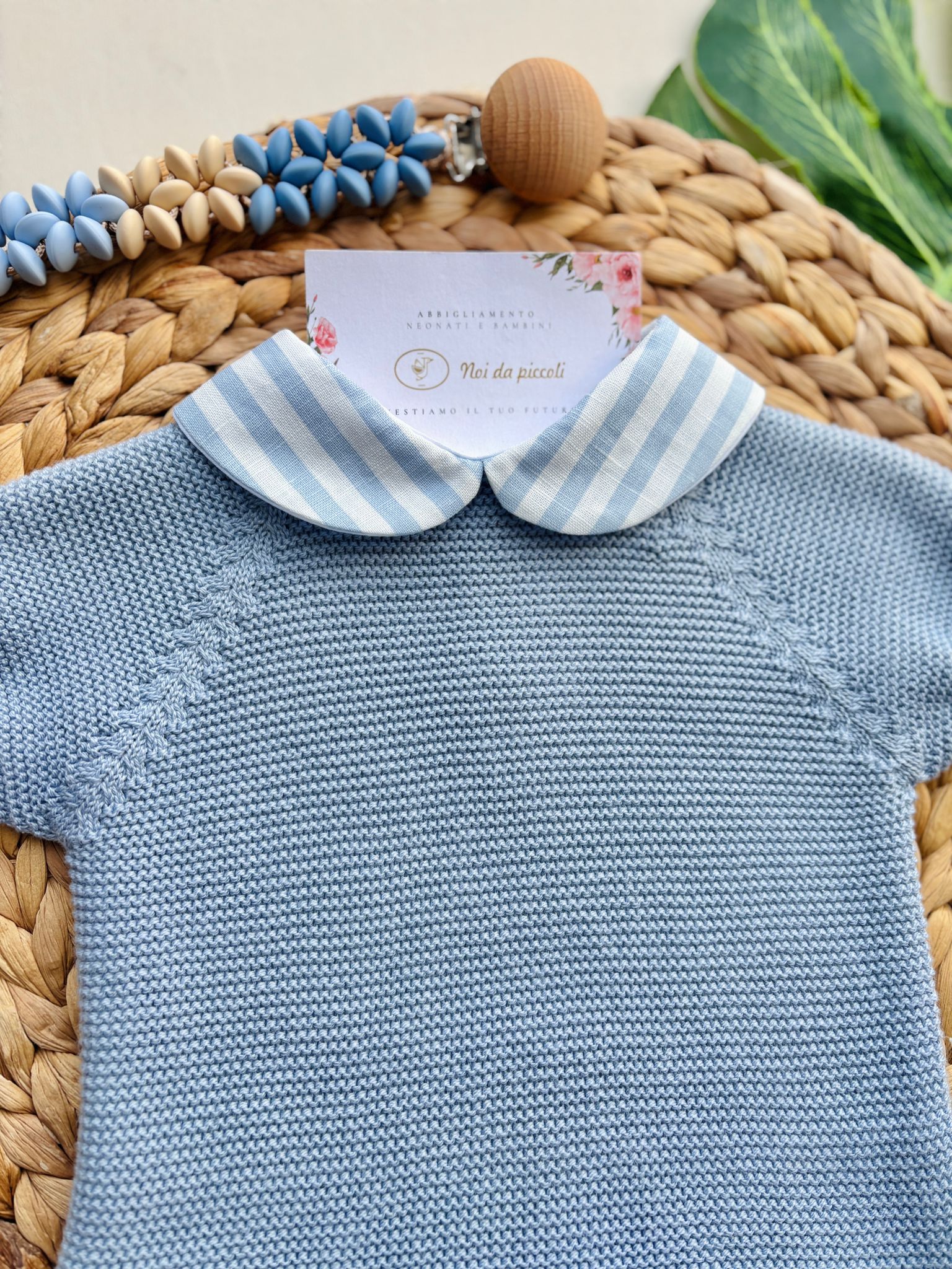 COMPLETO 2 PZ IN COTONE E ACRILICO A RIGHE Bianco Cielo - Noi da piccoli