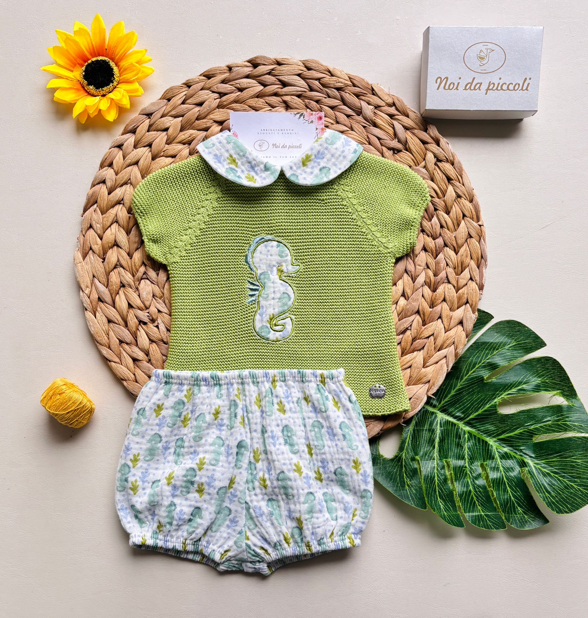 COMPLETO 2 PZ IN COTONE E ACRILICO CON ANIMALINI VERDE - Noi da piccoli