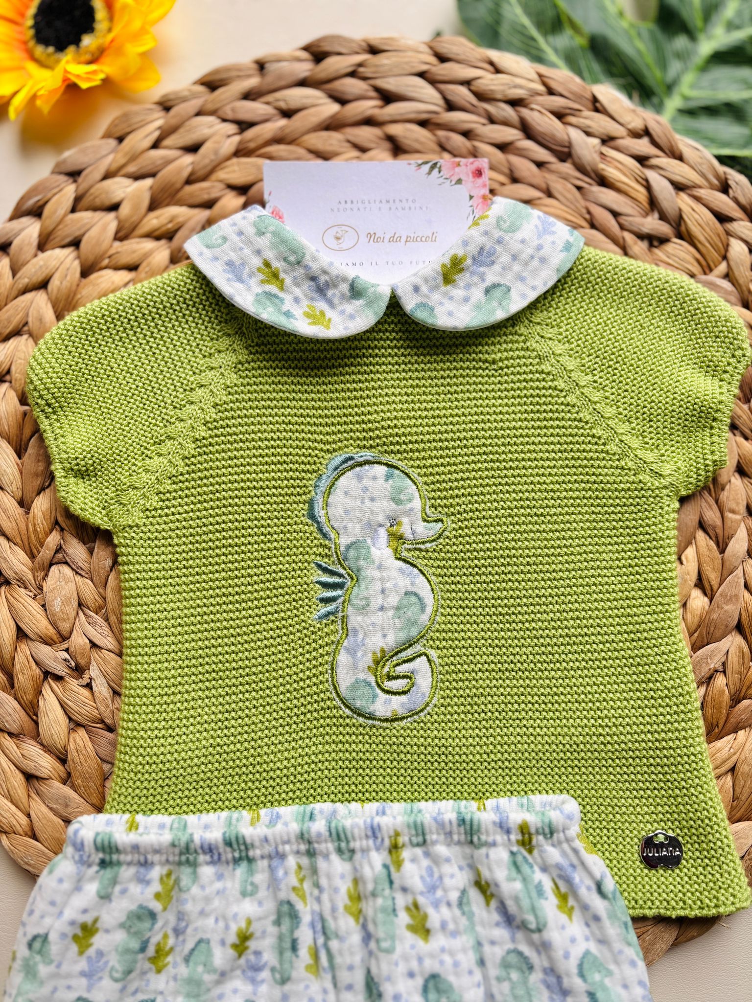 COMPLETO 2 PZ IN COTONE E ACRILICO CON ANIMALINI VERDE - Noi da piccoli