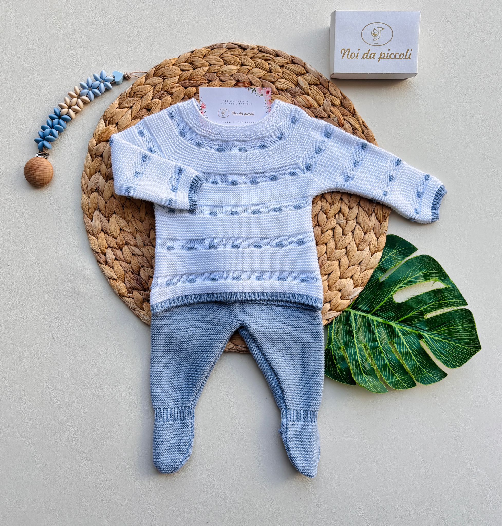 COMPLETO 2 PZ IN COTONE E ACRILICO CON RICAMI Bianco Cielo - Noi da piccoli