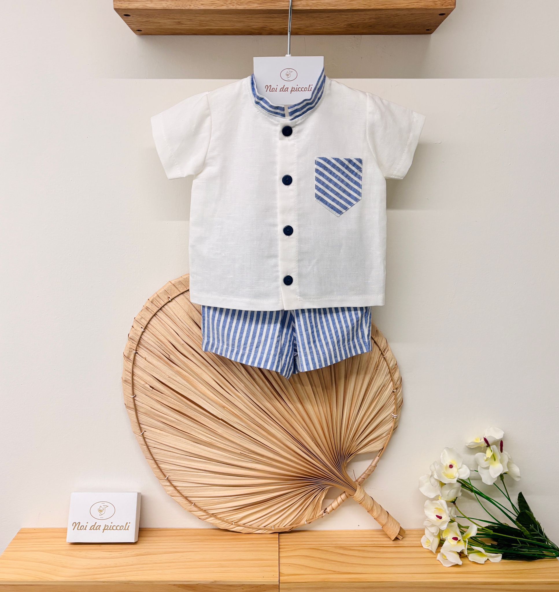 COMPLETO 2 PZ IN COTONE E LINO CIELO - Noi da piccoli