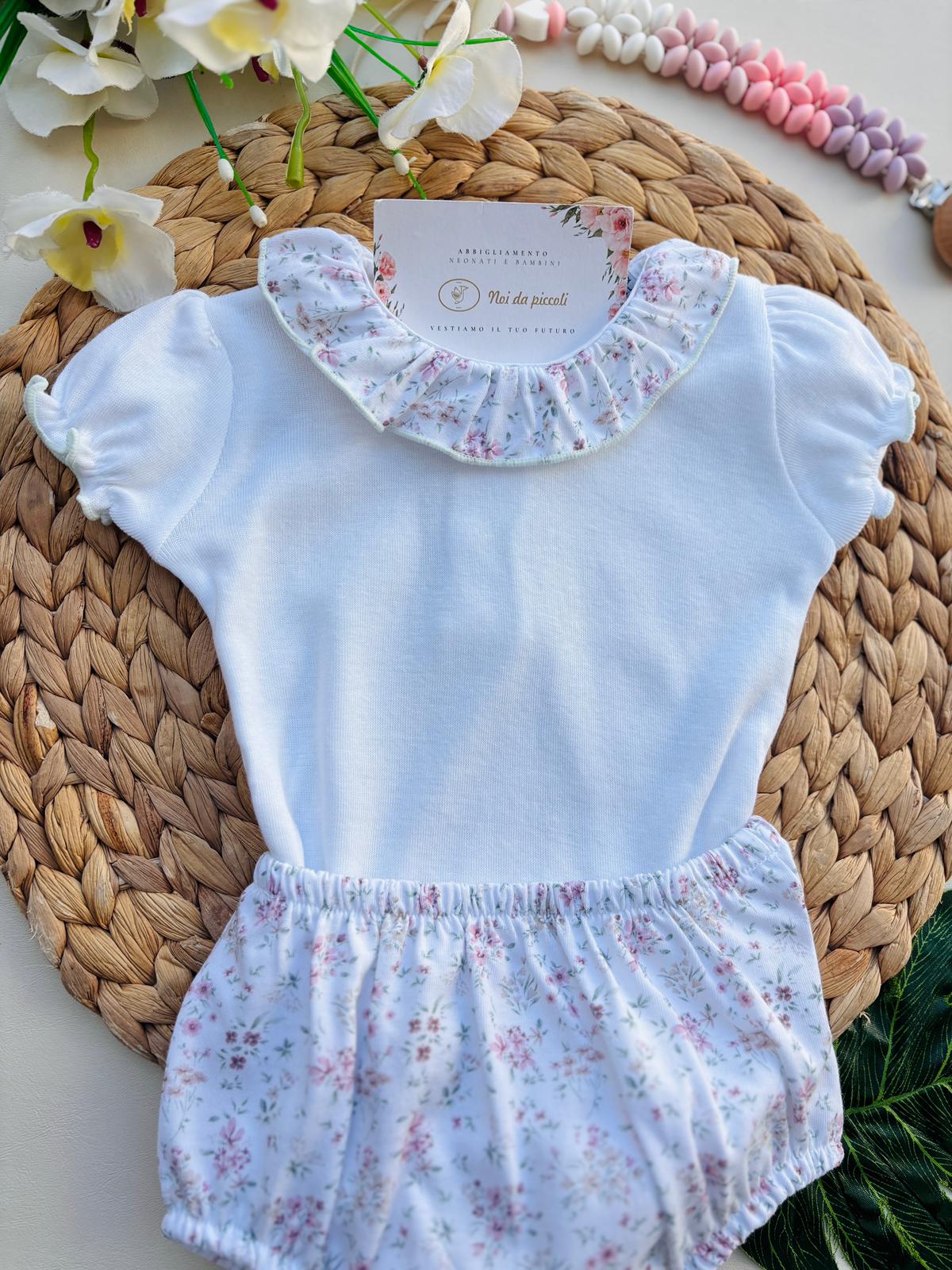 COMPLETO 2 PZ IN COTONE FLOREALE BIANCO - Noi da piccoli