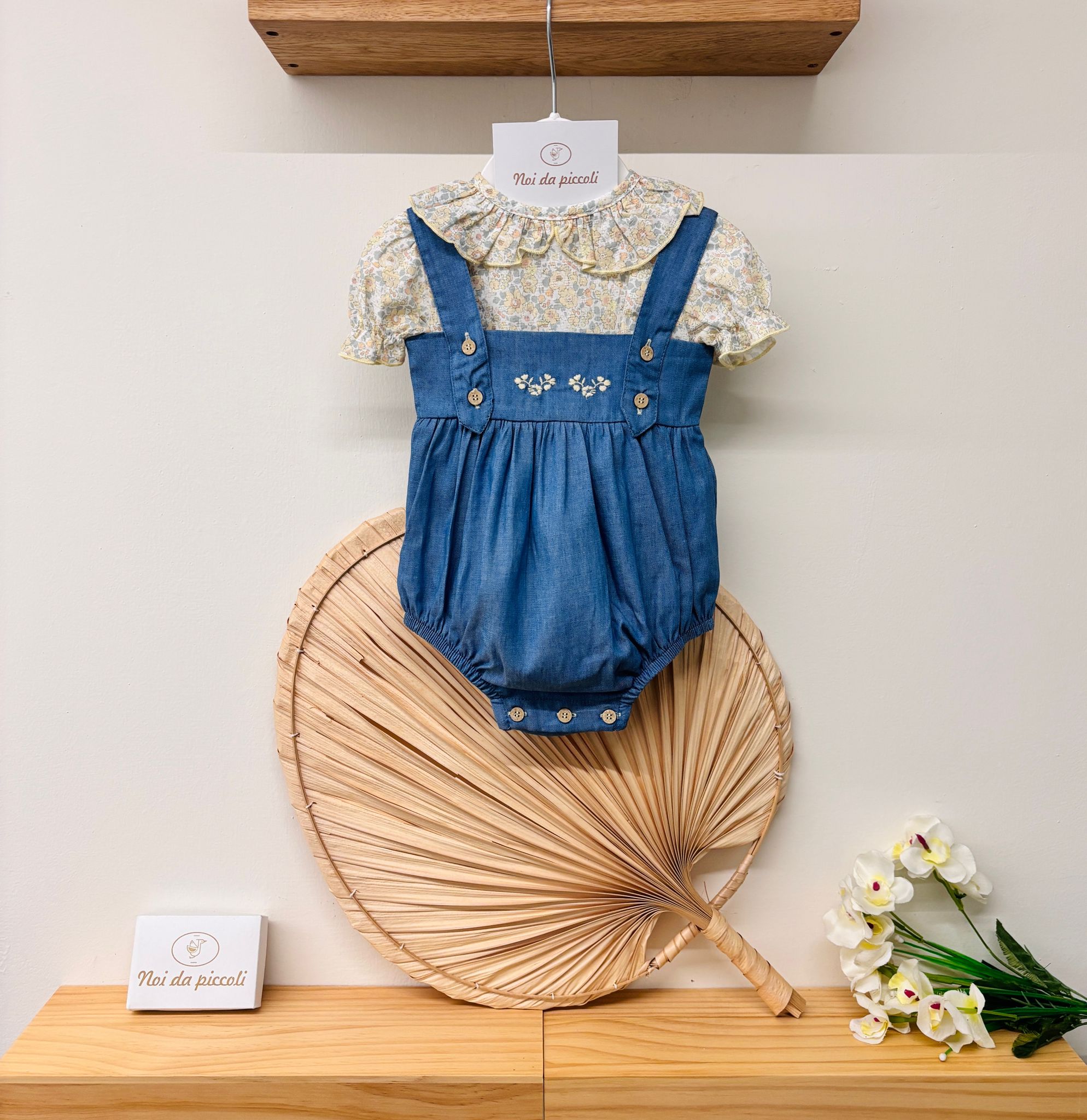 COMPLETO 2 PZ IN COTONE FLOREALE BLU - Noi da piccoli