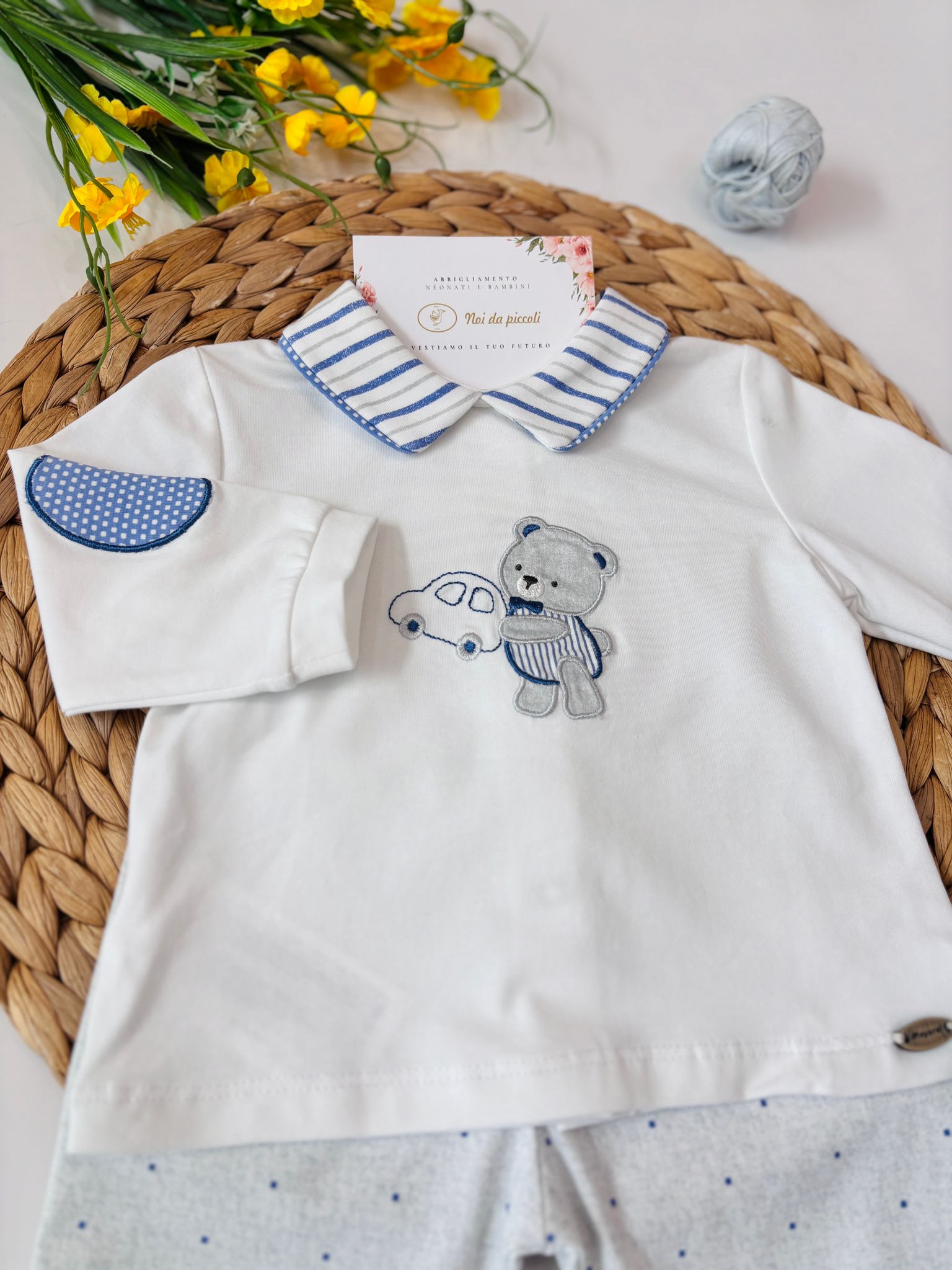 COMPLETO 2 PZ IN COTONE ORSETTO BIANCO CIELO - Noi da piccoli