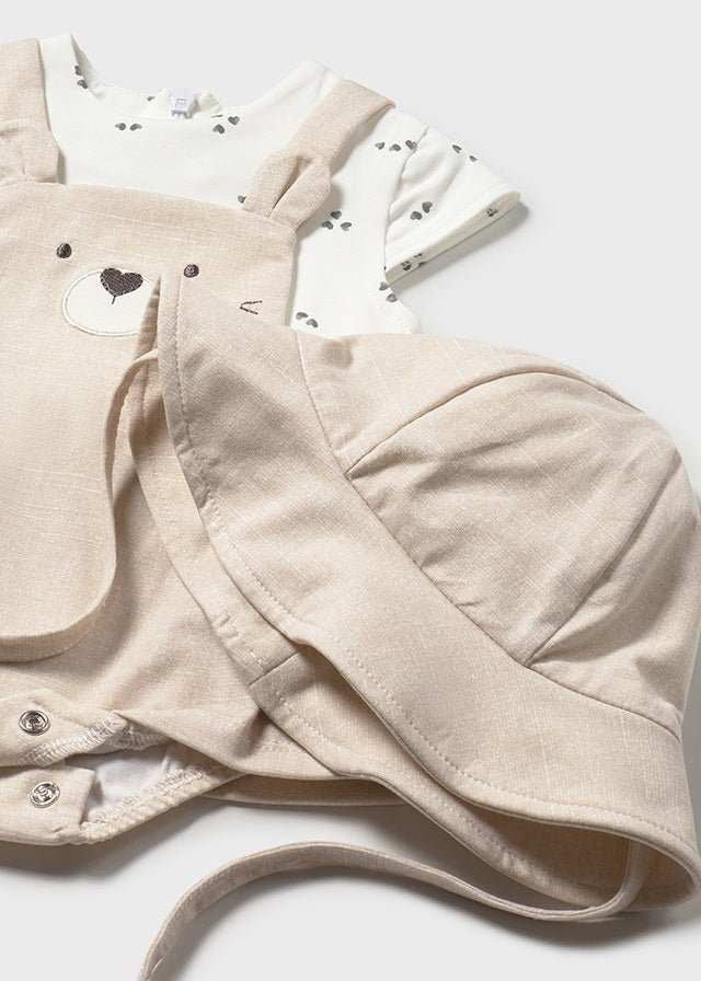 COMPLETO 2 PZ IN COTONE ORSETTO E CUORICINI BEIGE - Noi da piccoli