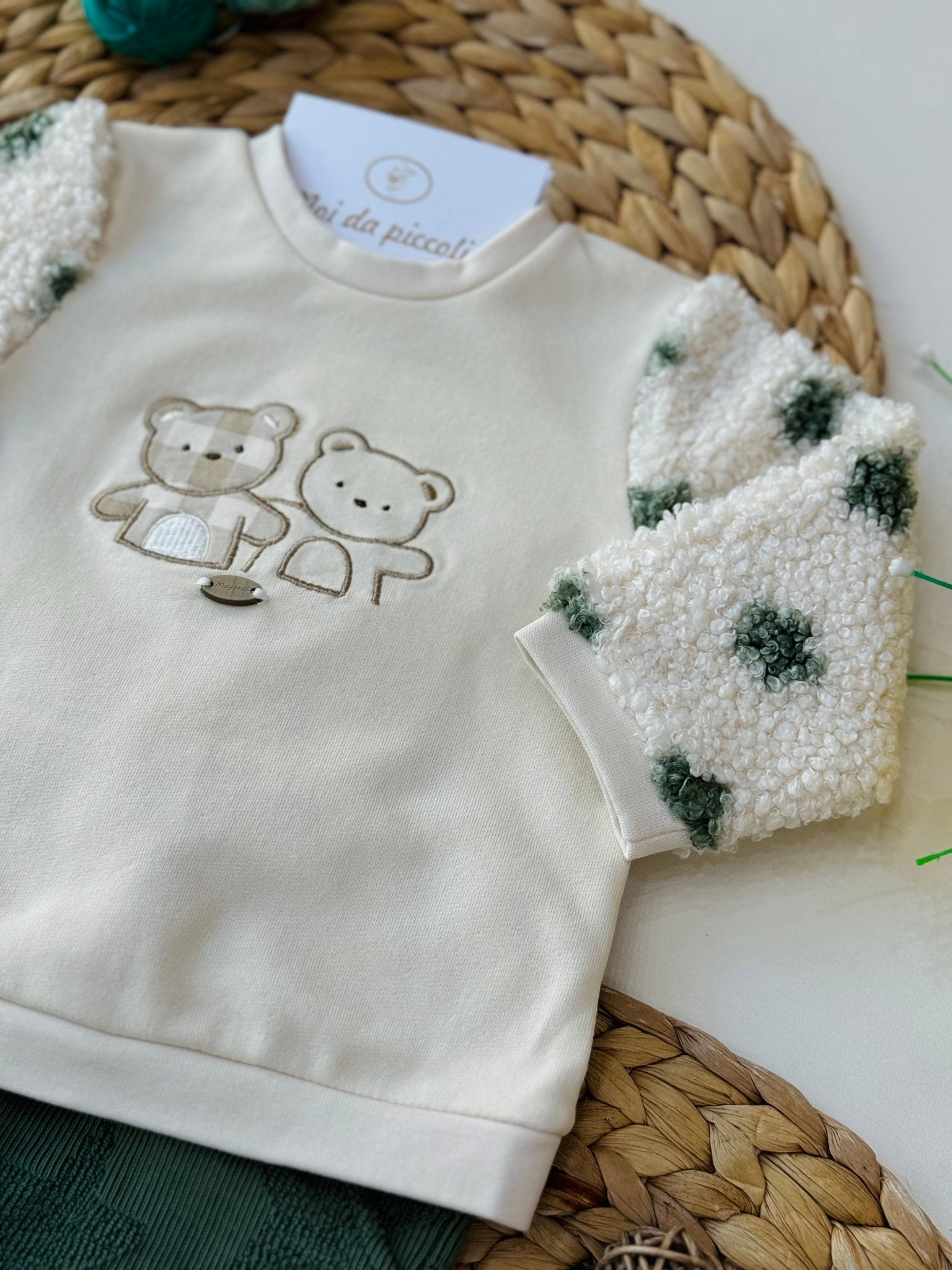 COMPLETO 2 PZ IN FELPA BEIGE E VERDE - Noi da piccoli