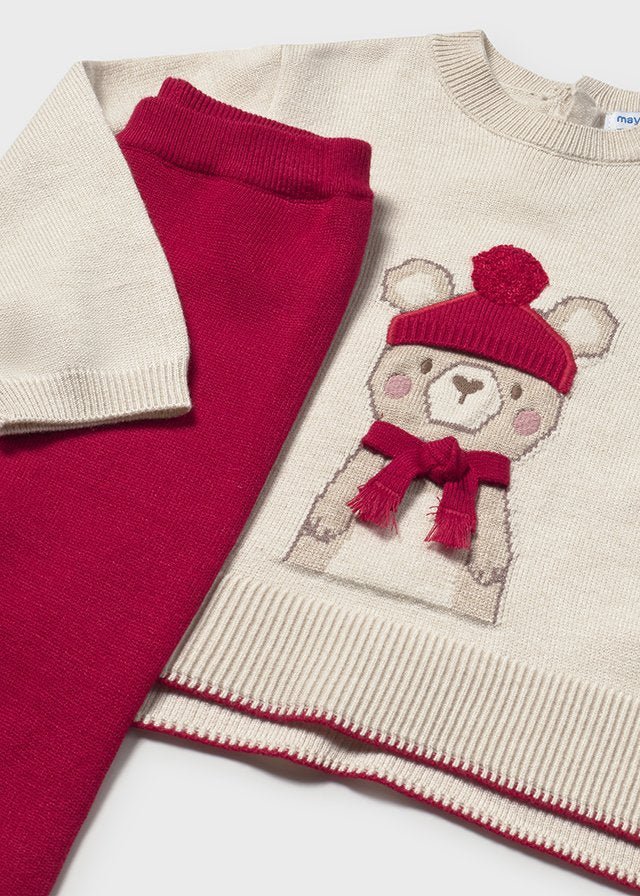 COMPLETO 2 PZ IN FILATO CALDO CON ORSETTO ROJO - Noi da piccoli