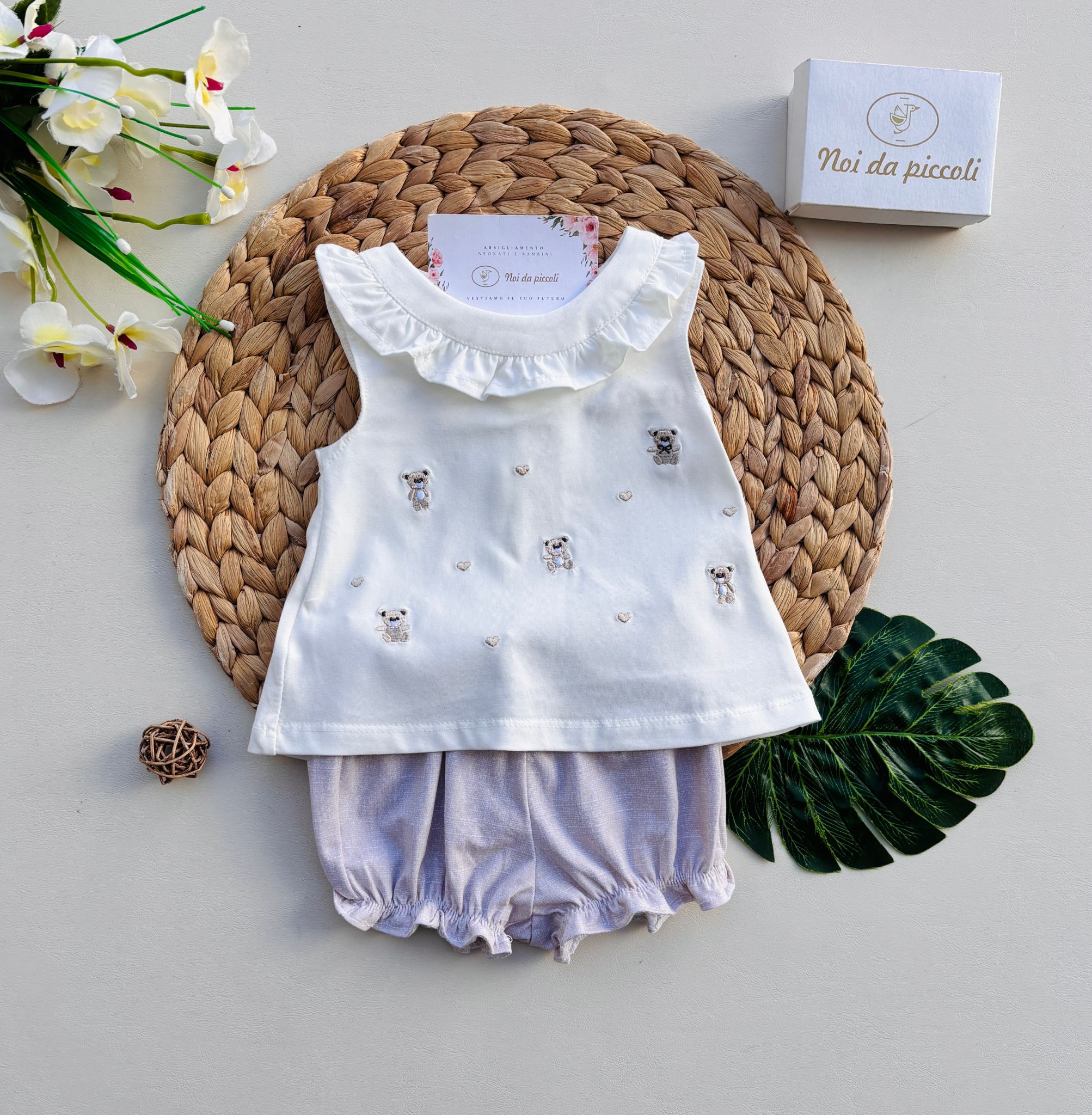 COMPLETO 2 PZ ORSETTO COTONE BIANCO BEIGE - Noi da piccoli