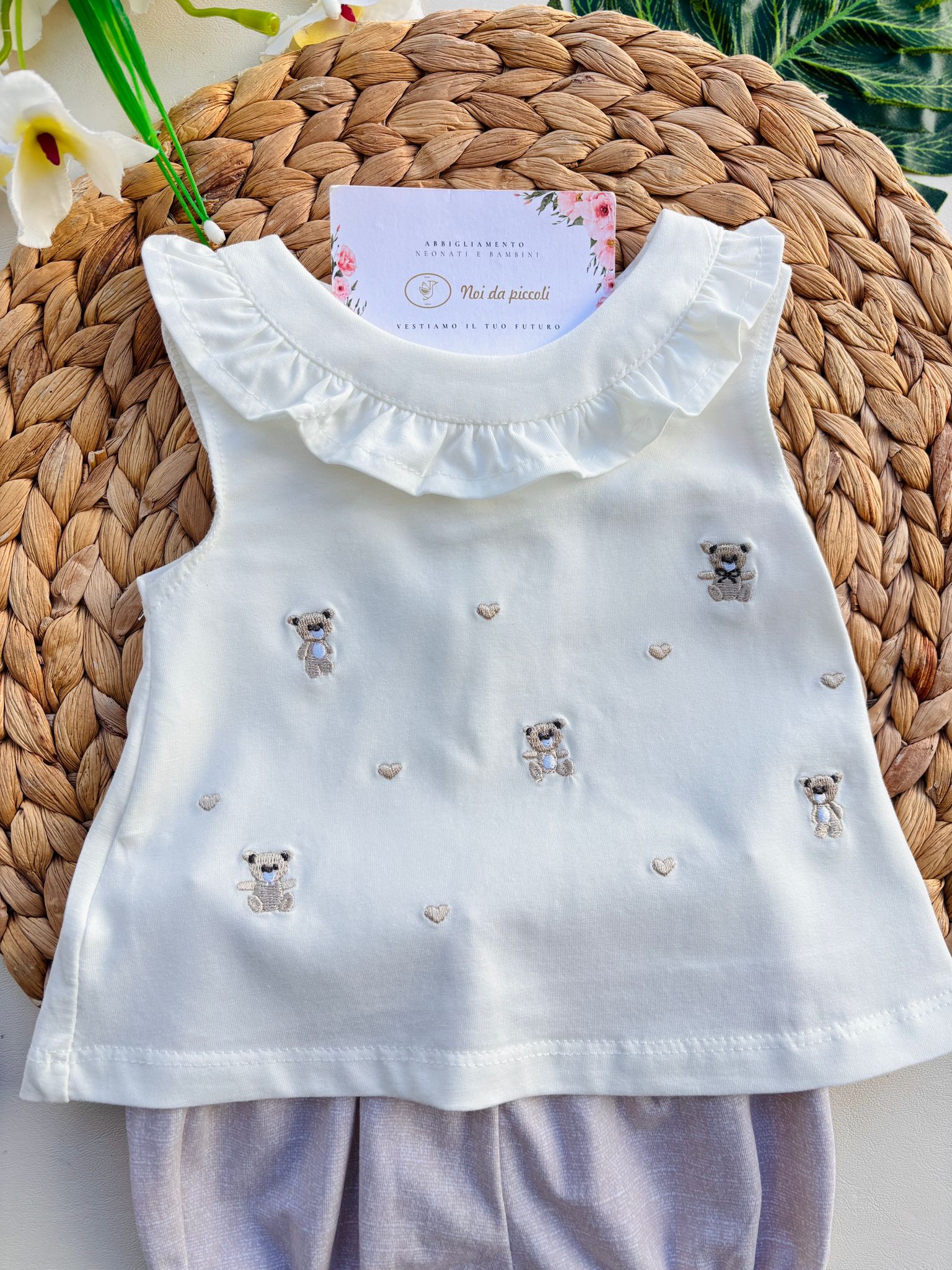 COMPLETO 2 PZ ORSETTO COTONE BIANCO BEIGE - Noi da piccoli