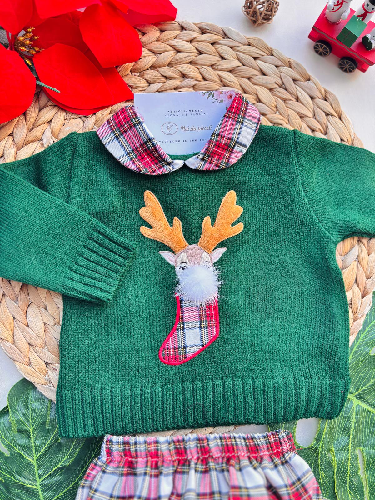 COMPLETO 2 PZ RUDOLF SCOZZESE FILATO CALDO VERDE - Noi da piccoli