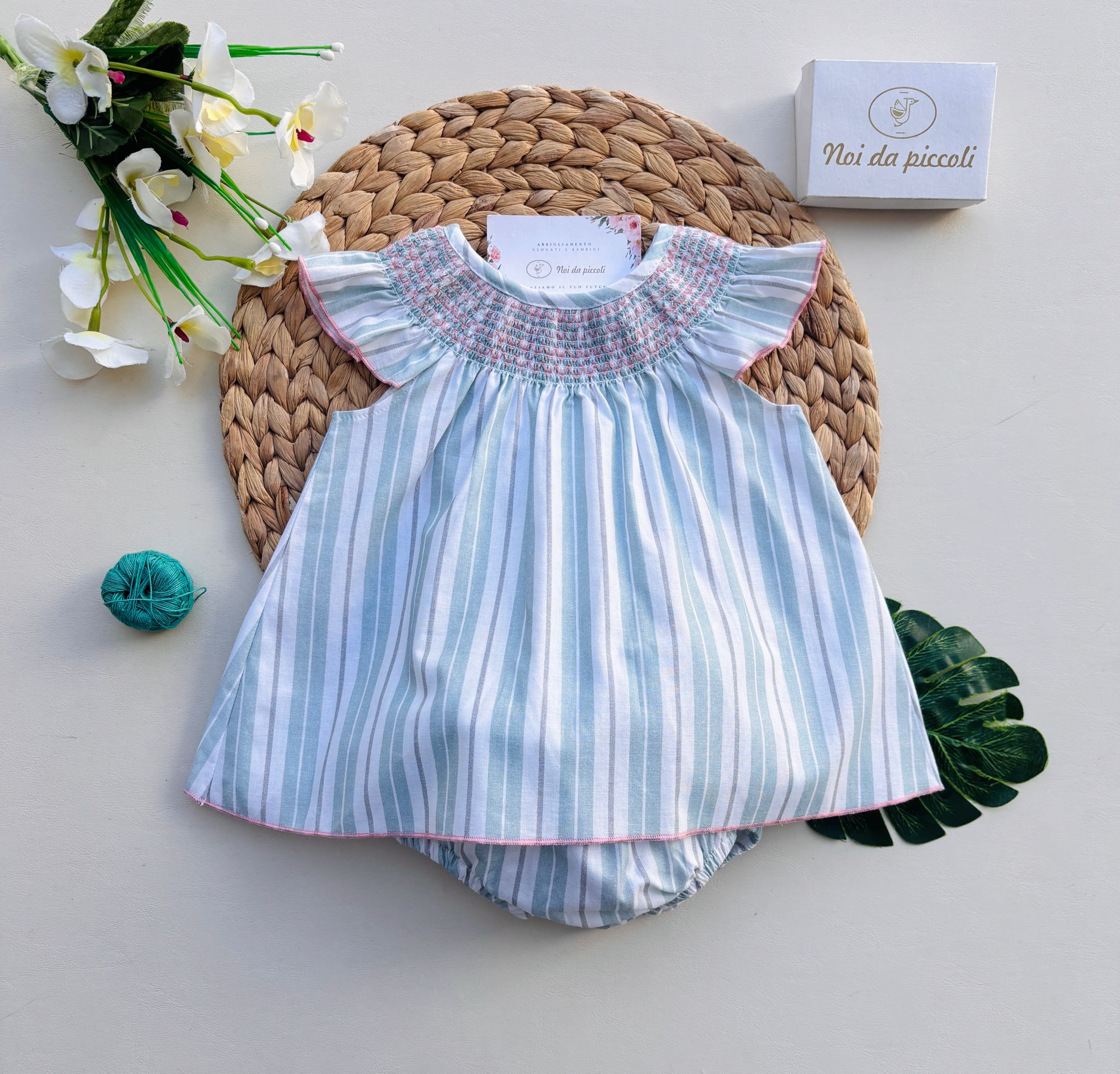 COMPLETO 2 PZ VERDE A RIGHE VERDE - Noi da piccoli