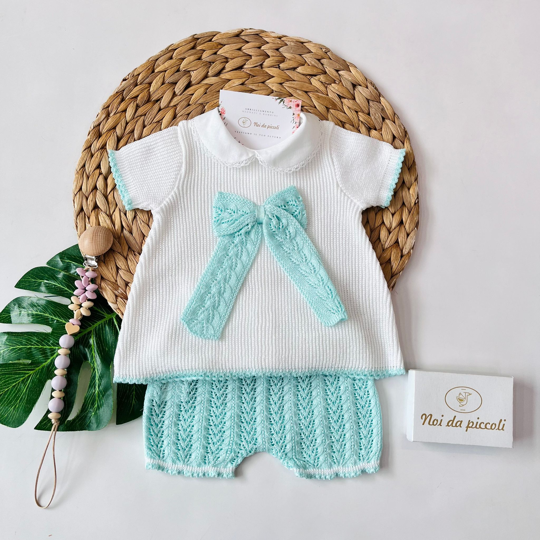 COMPLETO 2PZ 100% FILO DI COTONE ACQUA MARINA - Noi da piccoli