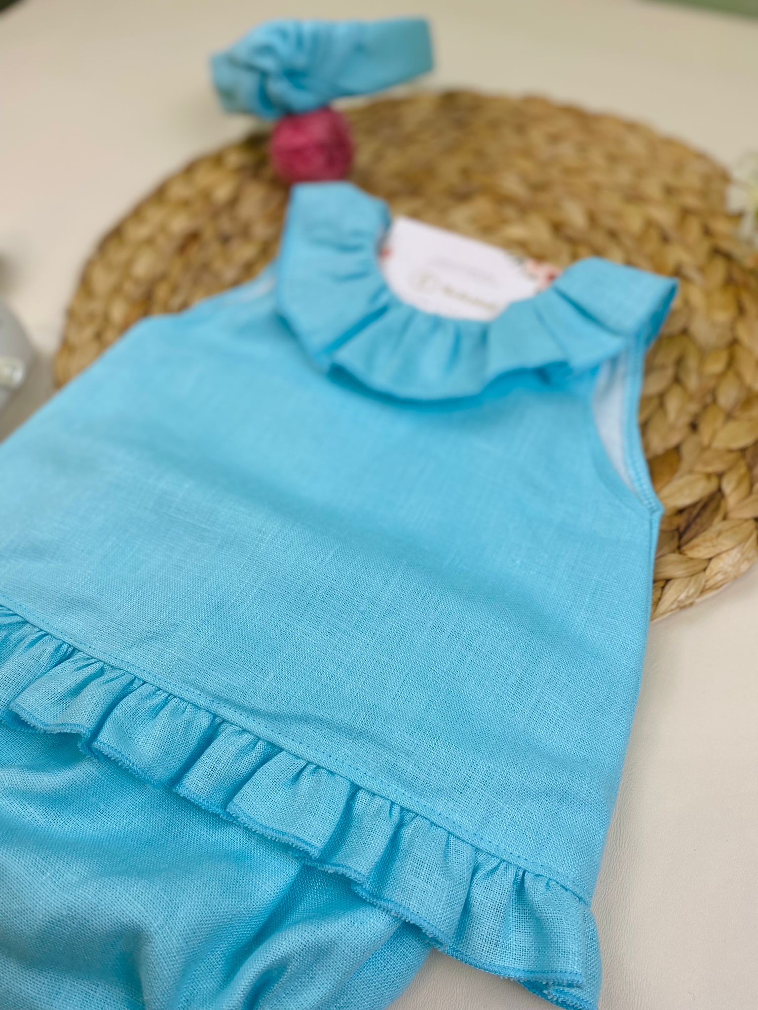 COMPLETO 2PZ 100% lino Turchese - Noi da piccoli