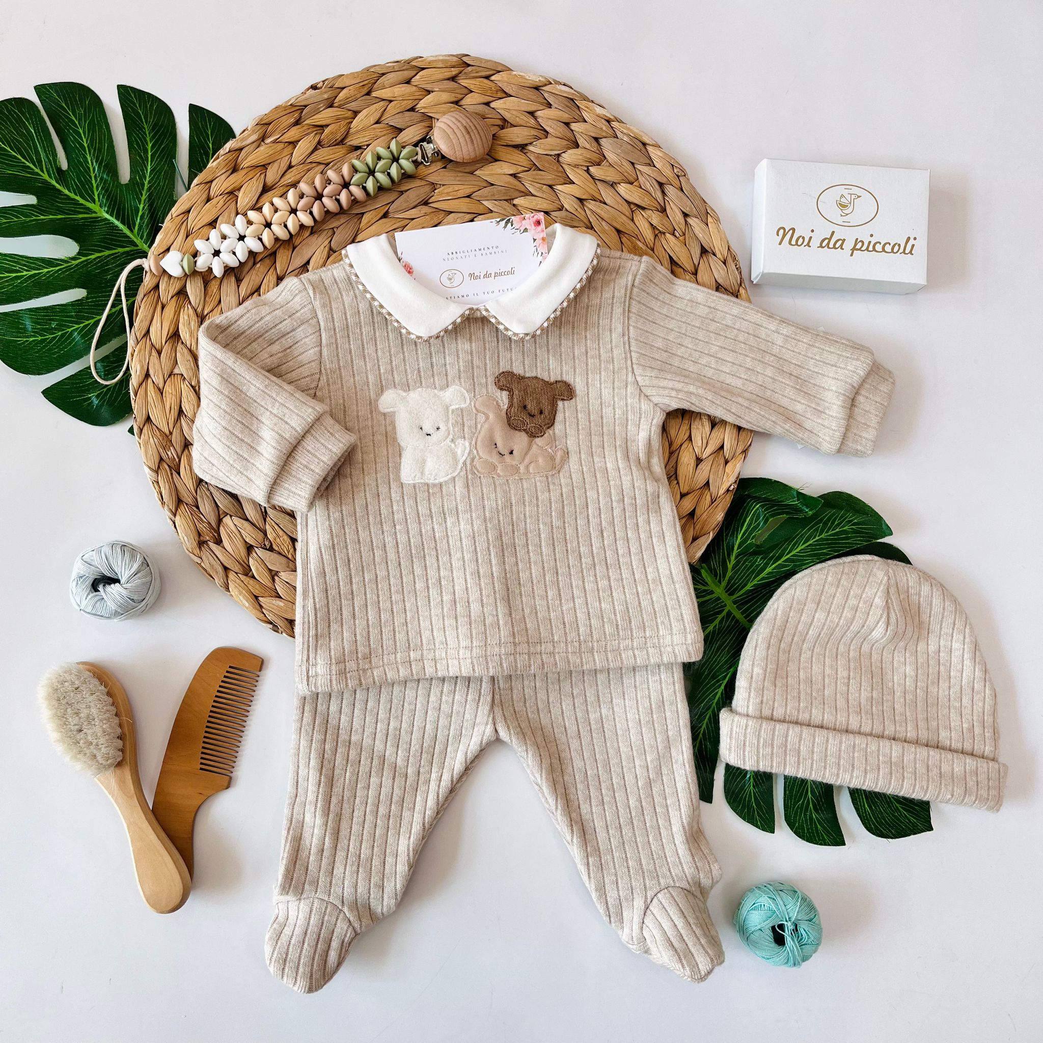 COMPLETO 2PZ A COSTINE CALDO COTONE ANALLERGICO BISCOTTO - Noi da piccoli